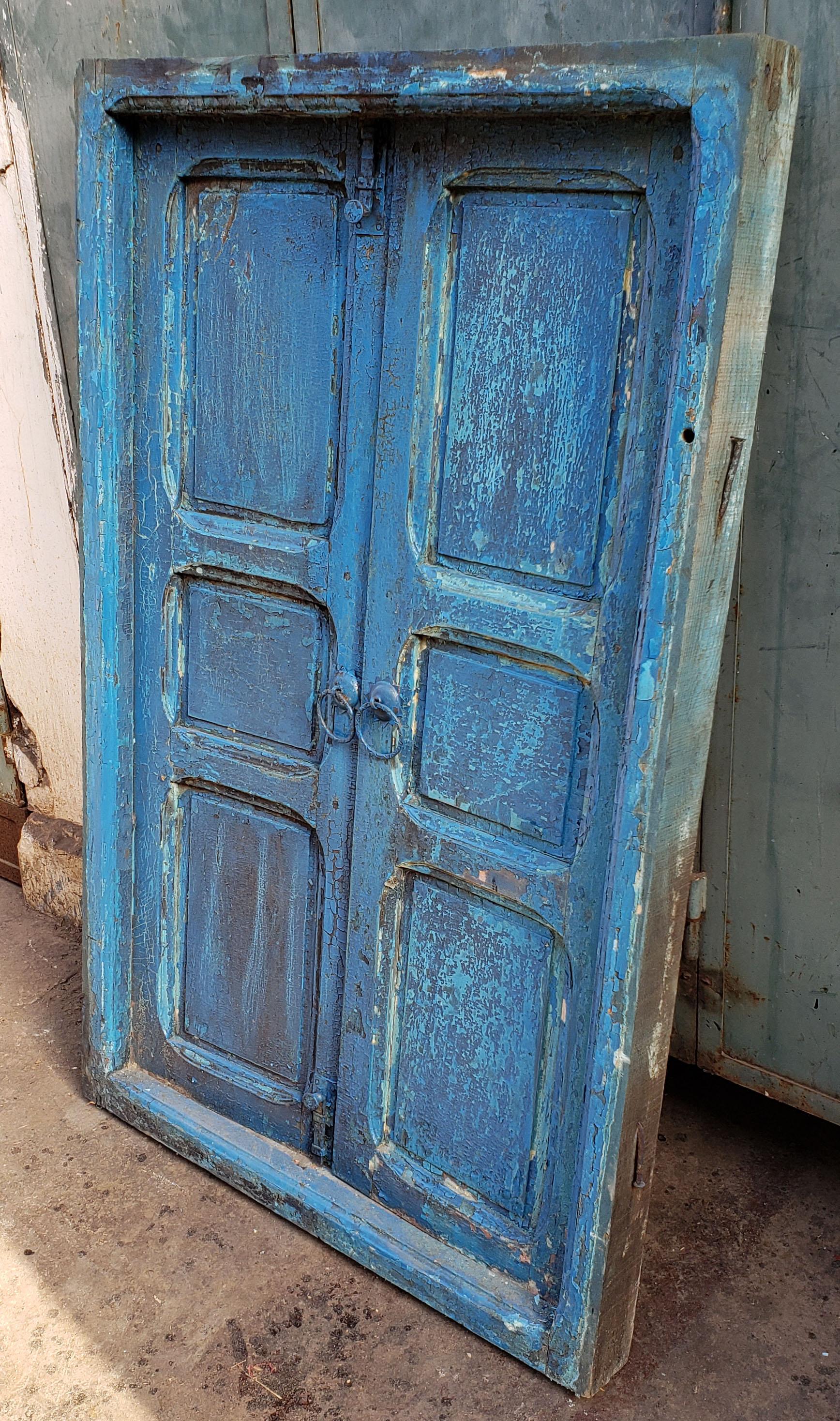 Wood Moroccan Turquoise Old Window Frame, 23MO56 For Sale