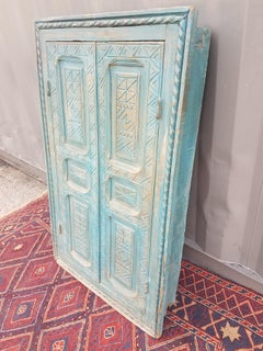 Moroccan Turquoise Old Window Frame, Glass Back
