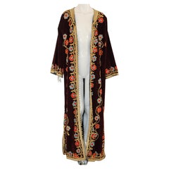 1960s Moroccan Velvet Kaftan Embroidered Vintage Bohemian Caftan