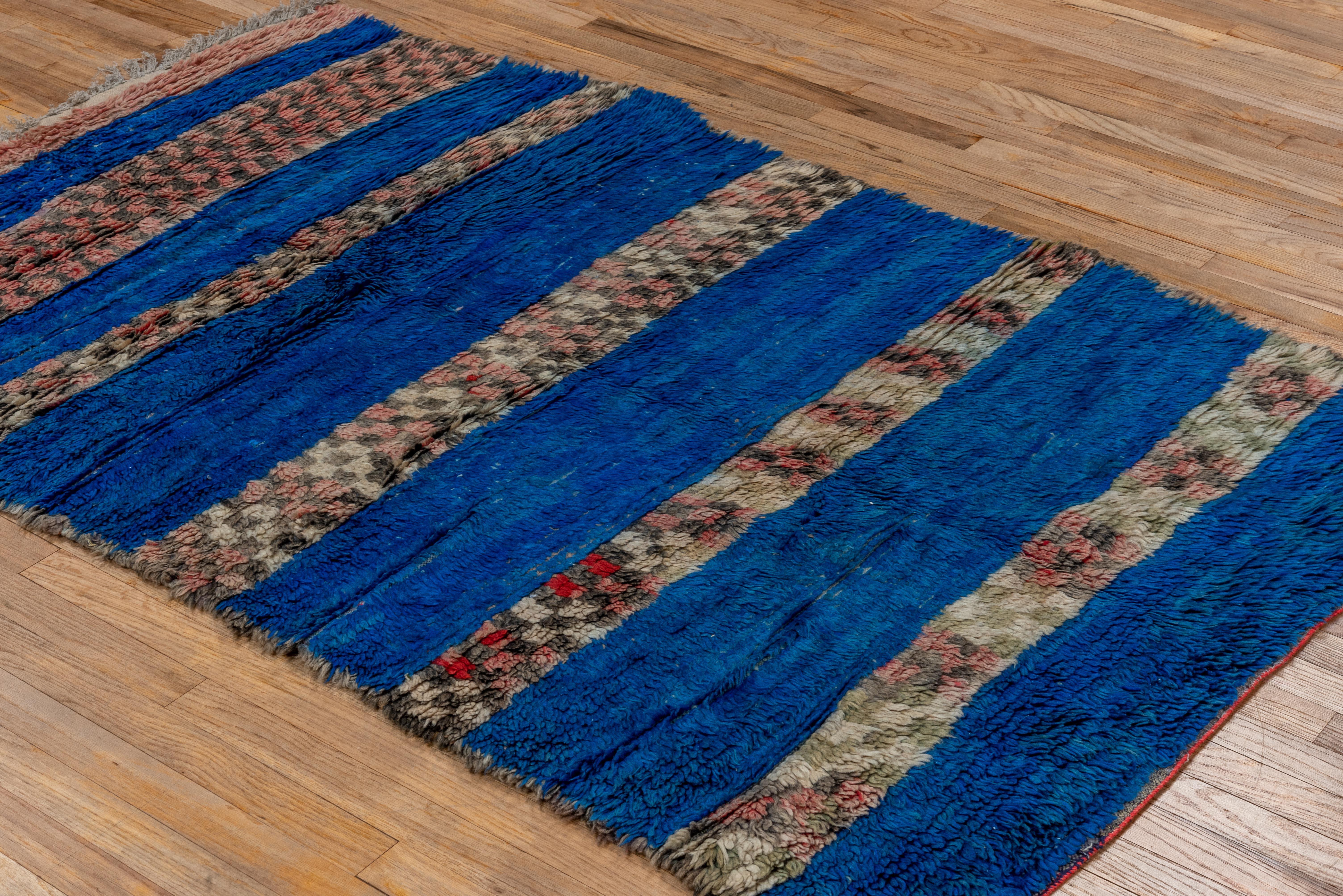 Hand-Knotted Moroccan Village Rug in Cobalt Blue For Sale