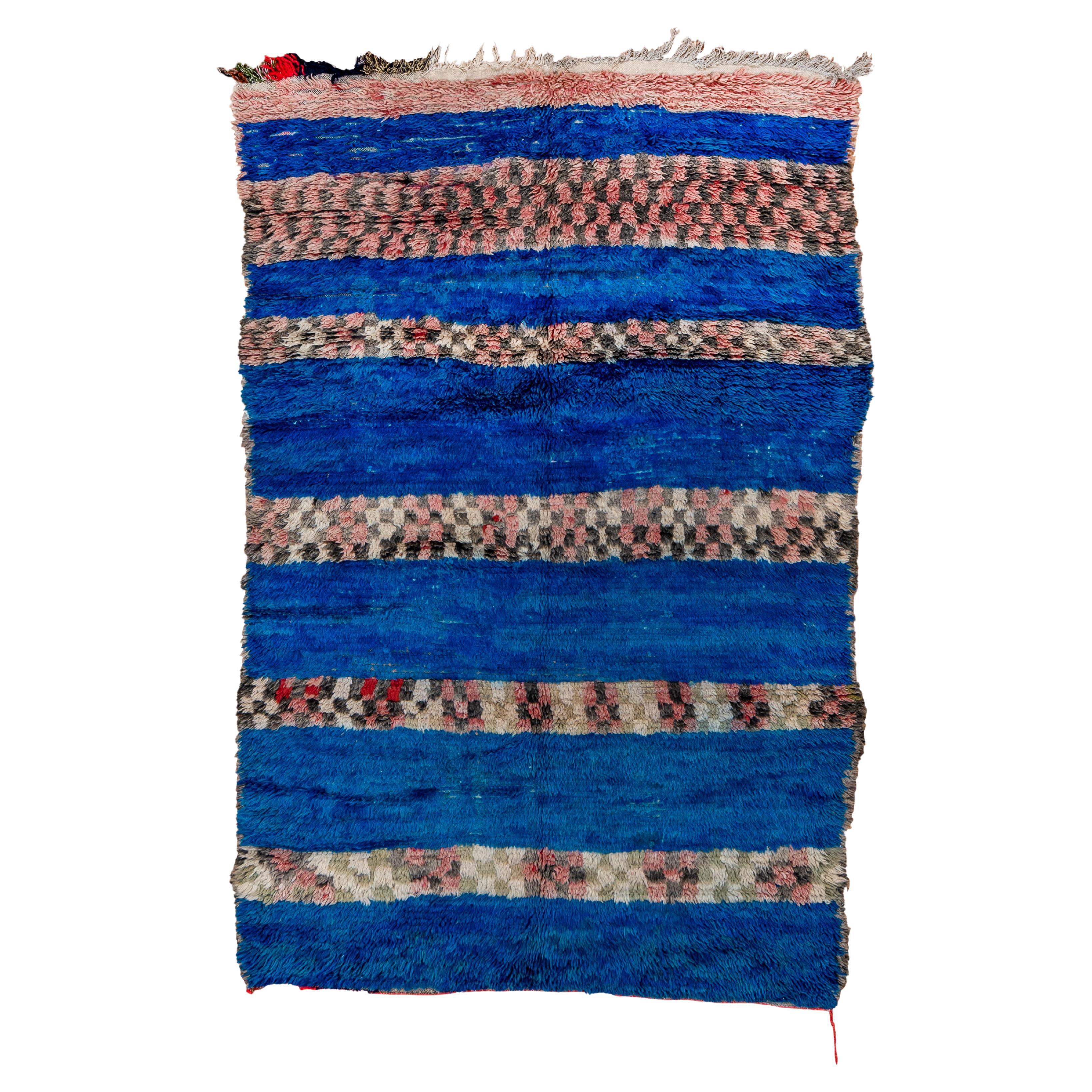 Moroccan Village Rug in Cobalt Blue For Sale