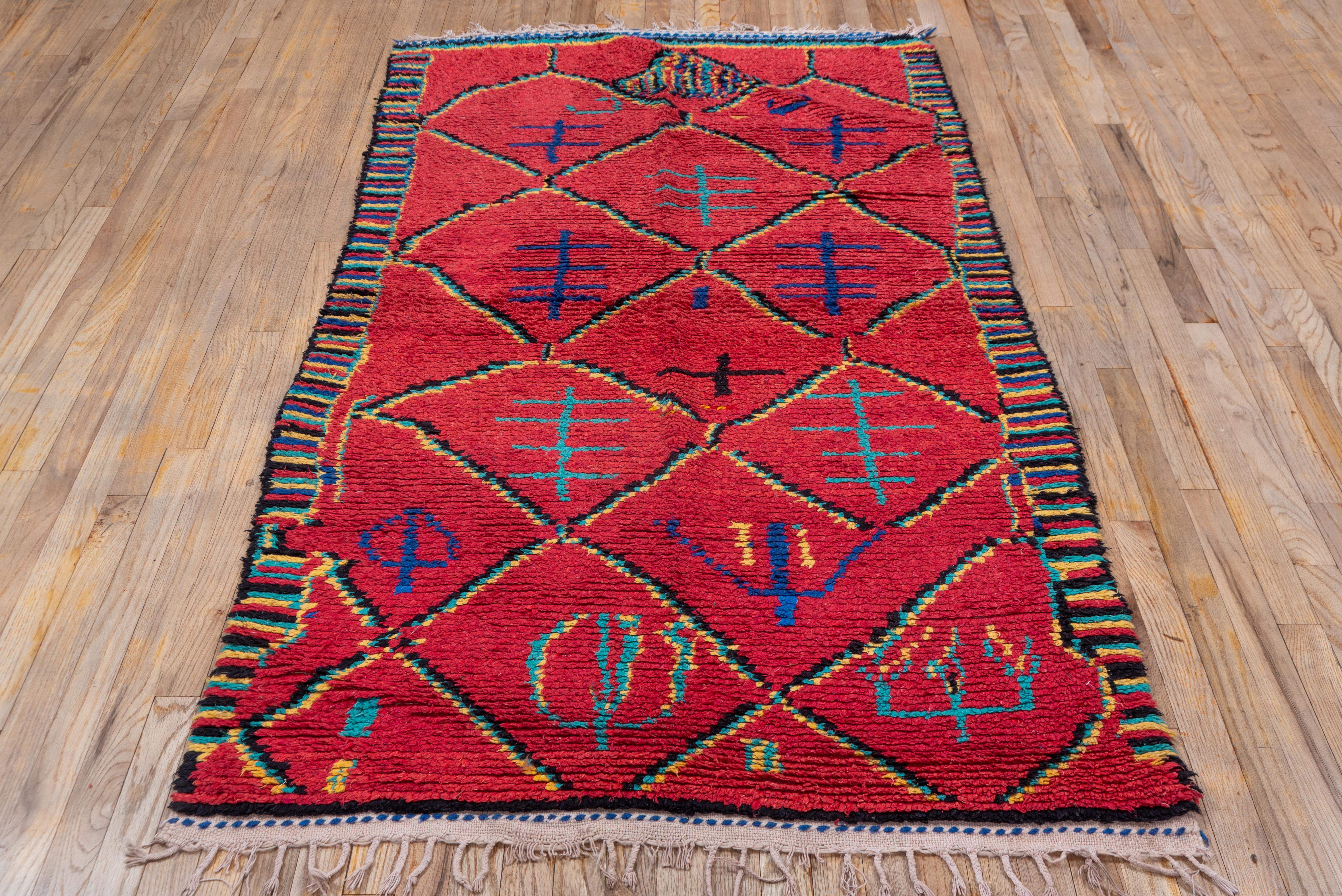 Bright red village Moroccan rug