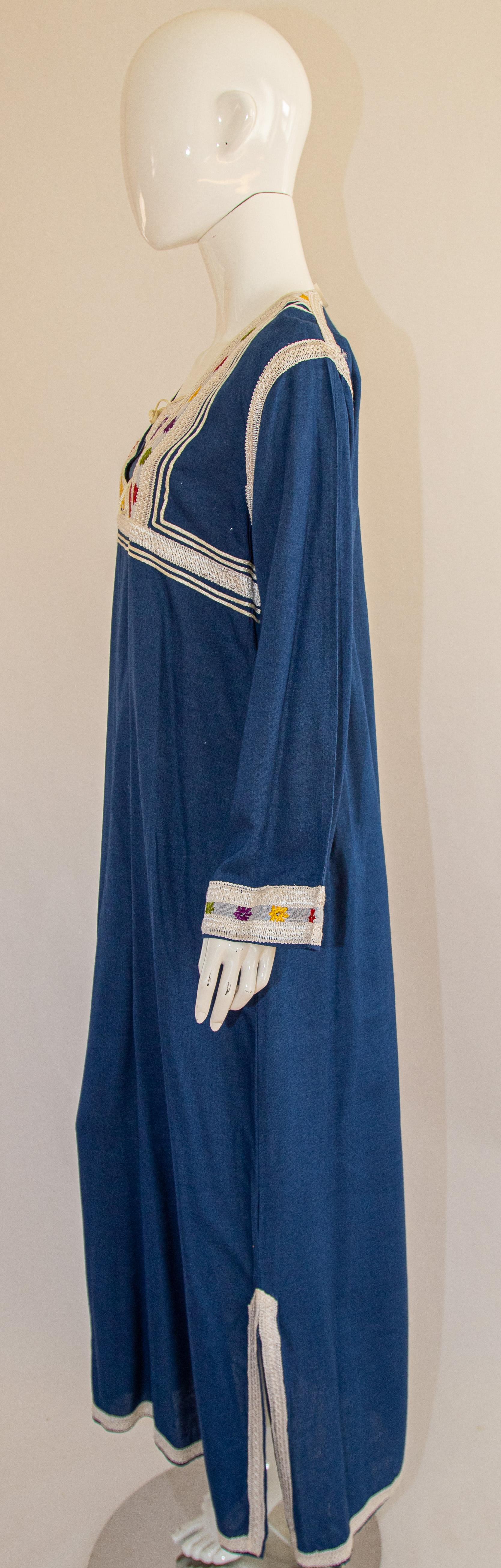 Moroccan Vintage Blue Caftan, 1970 Maxi Dress Kaftan by Glenn Boston Size M For Sale 2