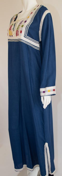Moroccan Vintage Blue Caftan, 1970 Maxi Dress Kaftan by Glenn Boston Size M