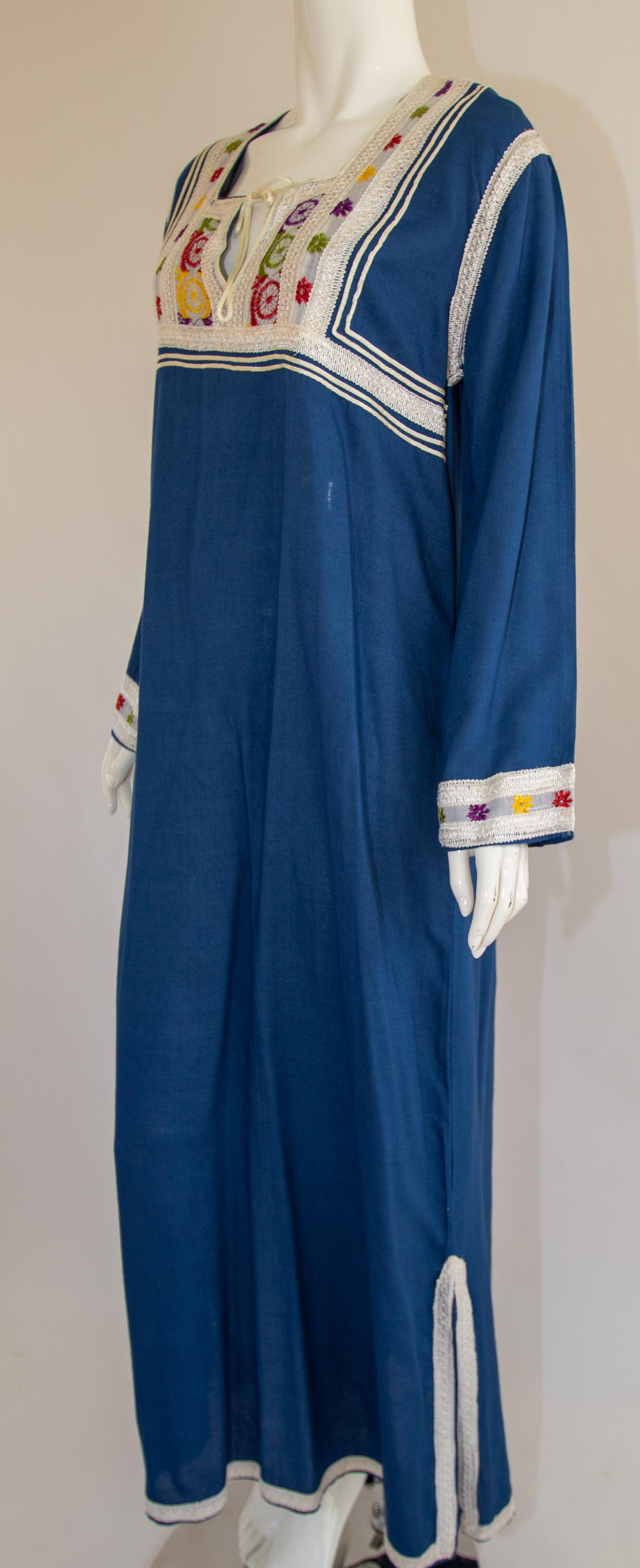 Moroccan Vintage Blue Caftan, 1970 Maxi Dress Kaftan by Glenn Boston Size M For Sale 3