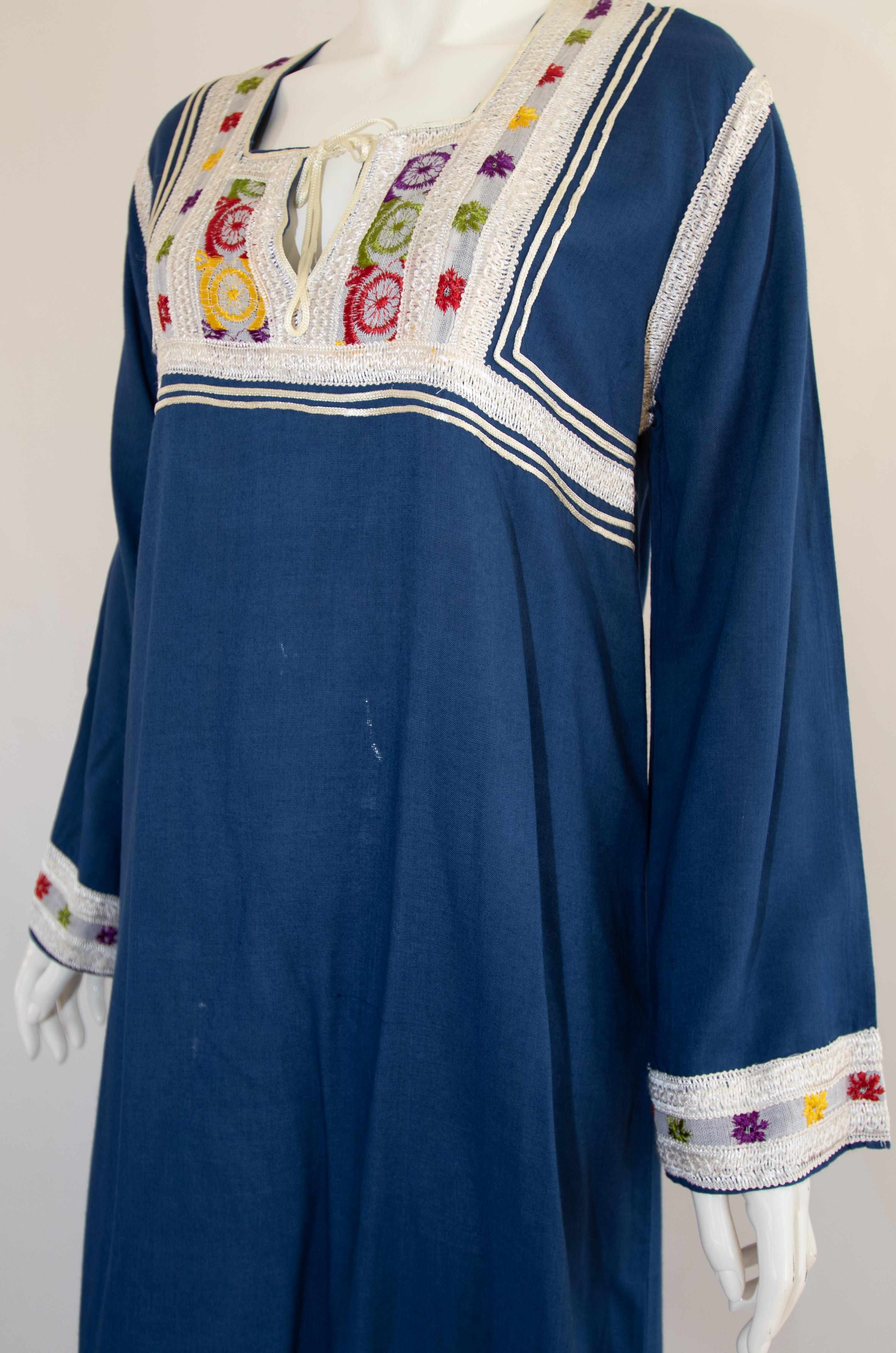 Moroccan Vintage Blue Caftan, 1970 Maxi Dress Kaftan by Glenn Boston Size M For Sale 5