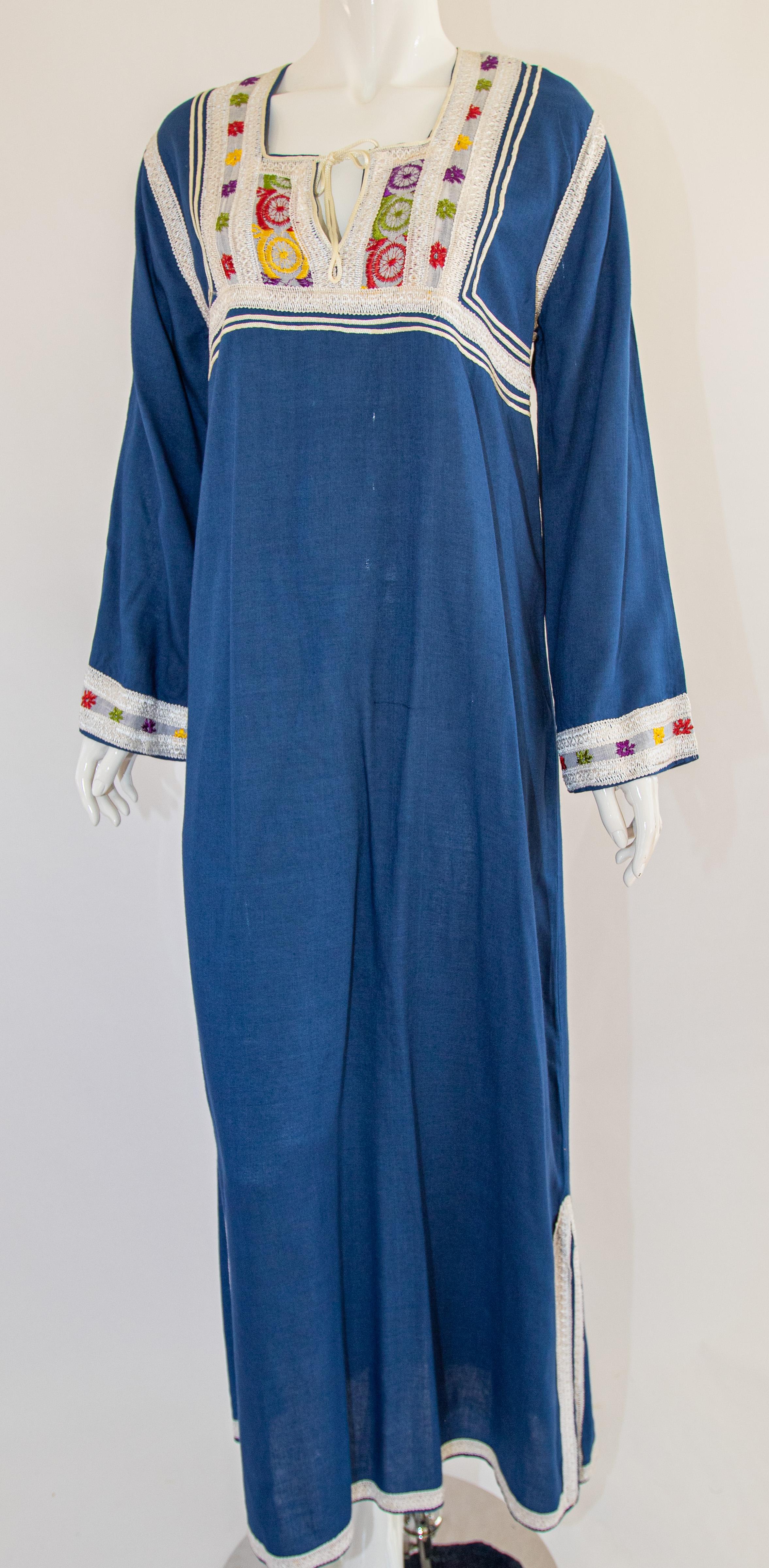 Moroccan Vintage Blue Caftan, 1970 Maxi Dress Kaftan by Glenn Boston Size M For Sale 7