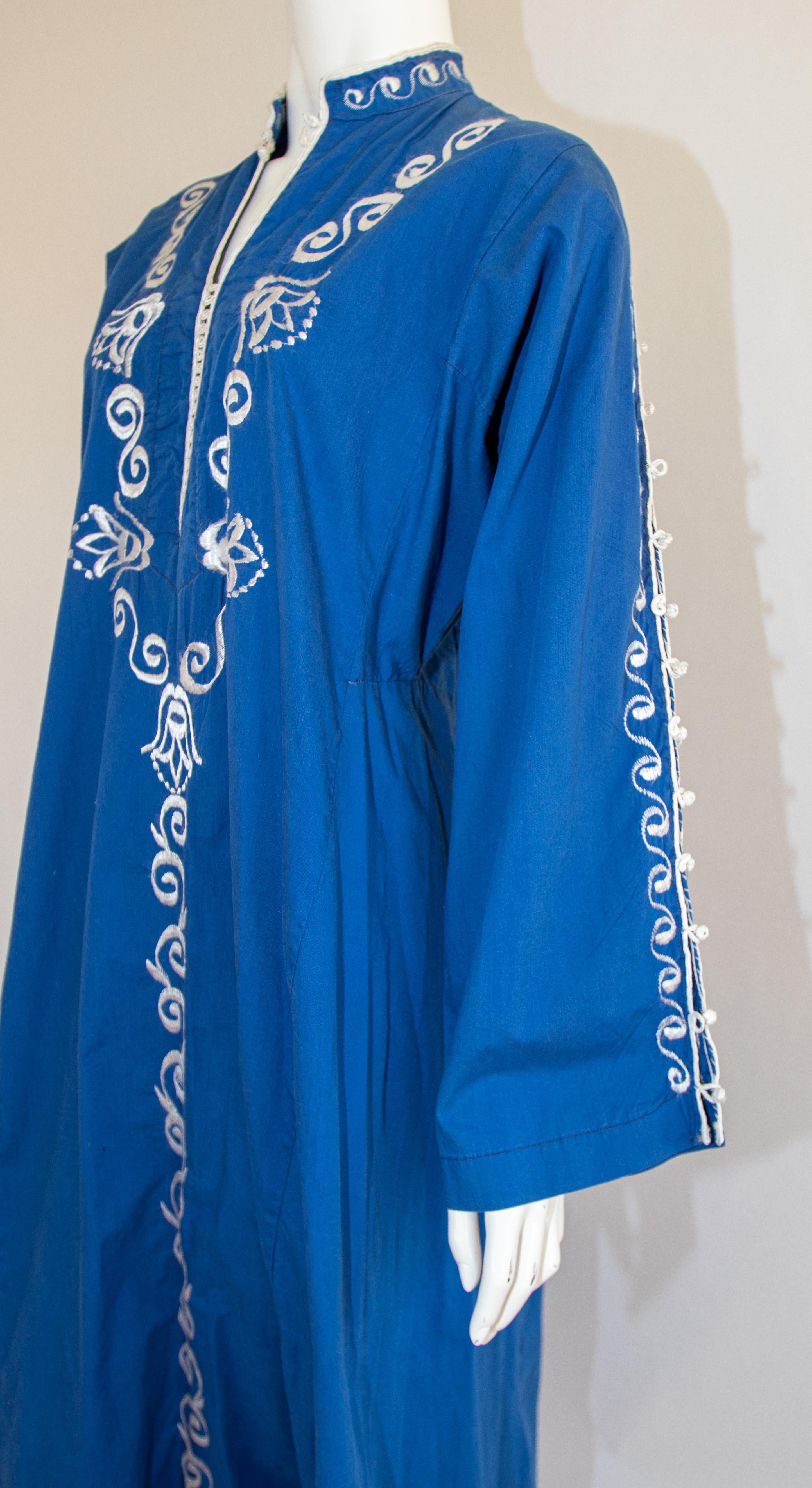 Moroccan Vintage Blue Caftan, 1970 Maxi Dress Kaftan For Sale 4