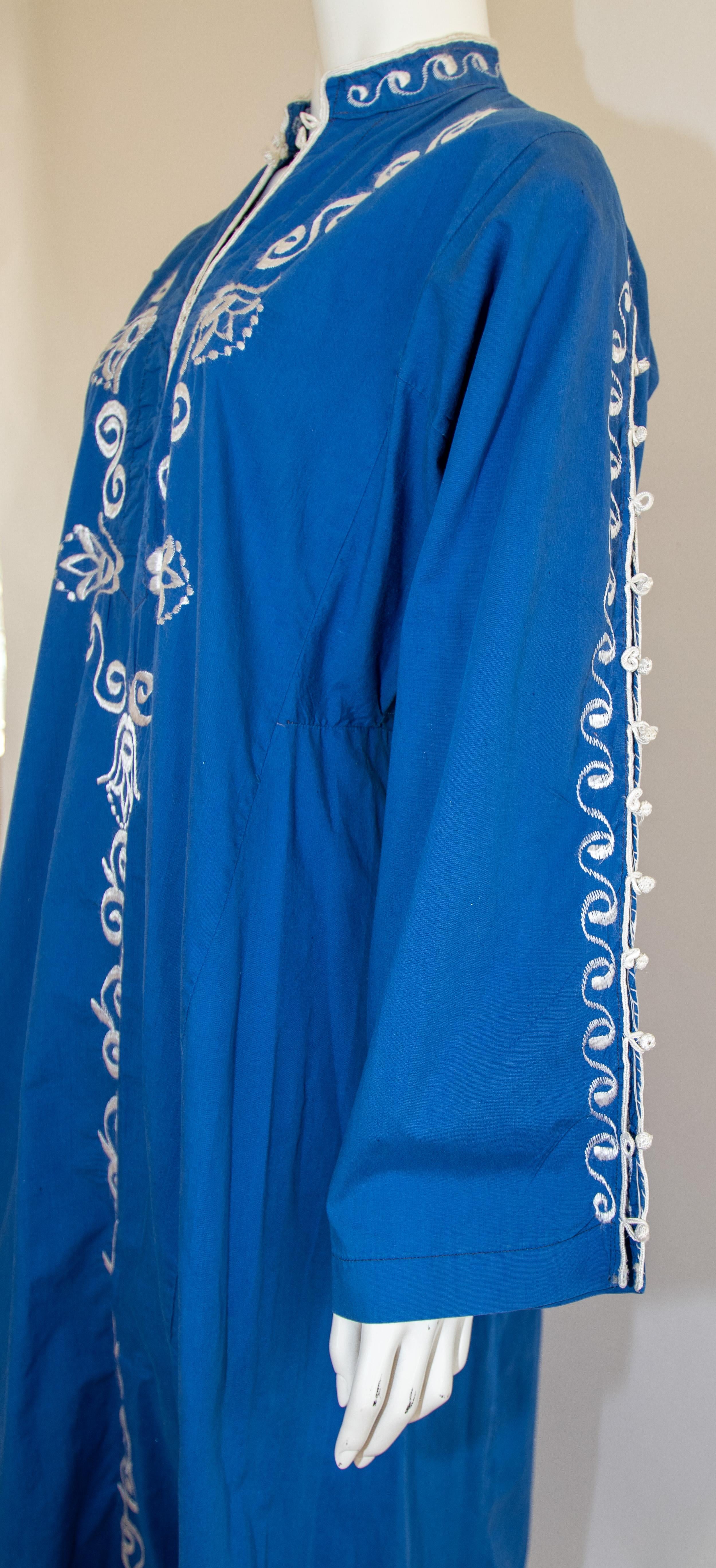 Moroccan Vintage Blue Caftan, 1970 Maxi Dress Kaftan For Sale 5