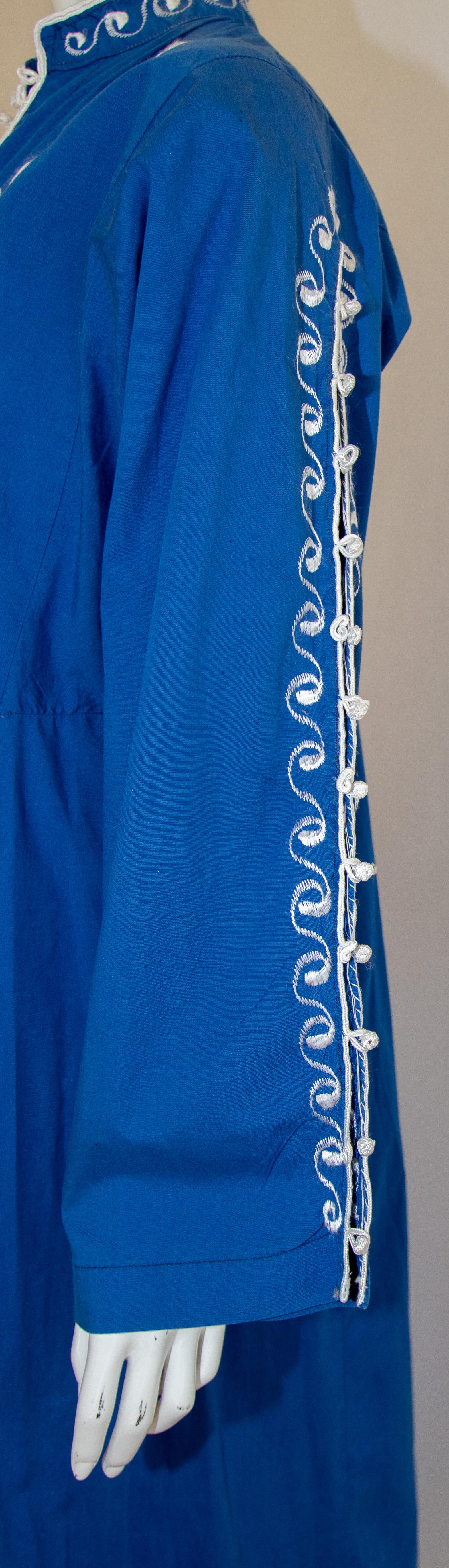 Moroccan Vintage Blue Caftan, 1970 Maxi Dress Kaftan For Sale 6