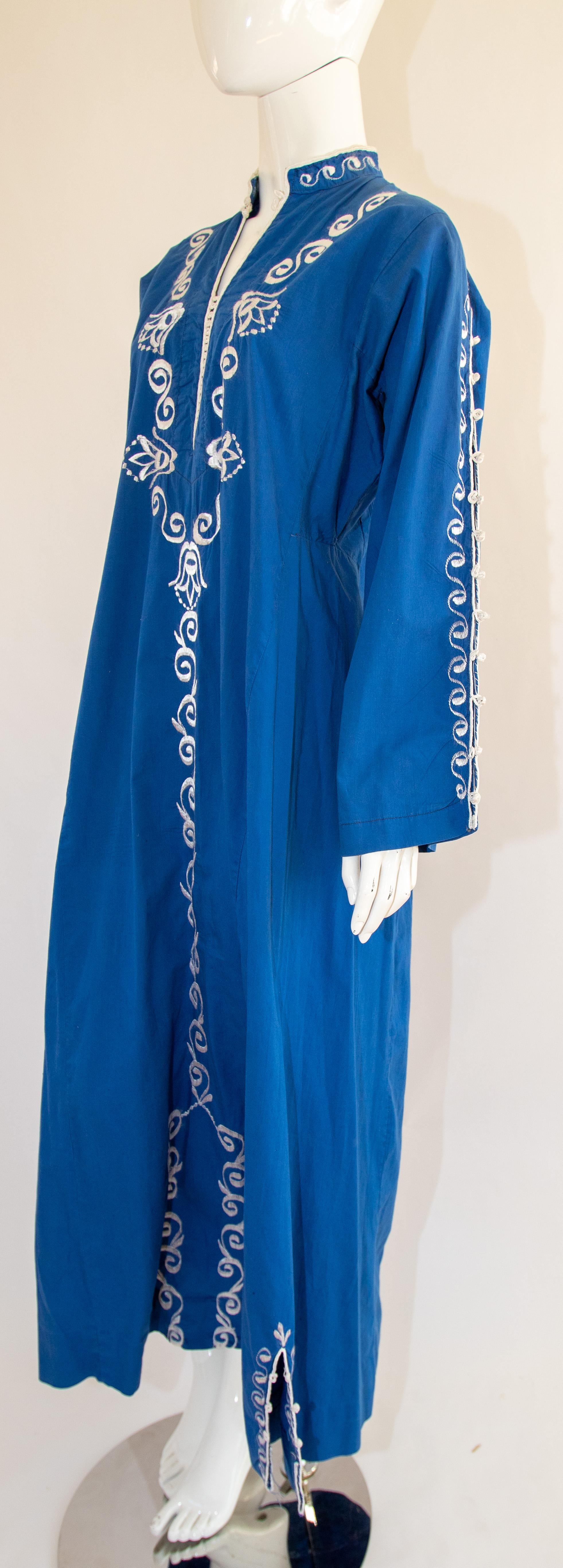 Moroccan Vintage Blue Caftan, 1970 Maxi Dress Kaftan For Sale 7