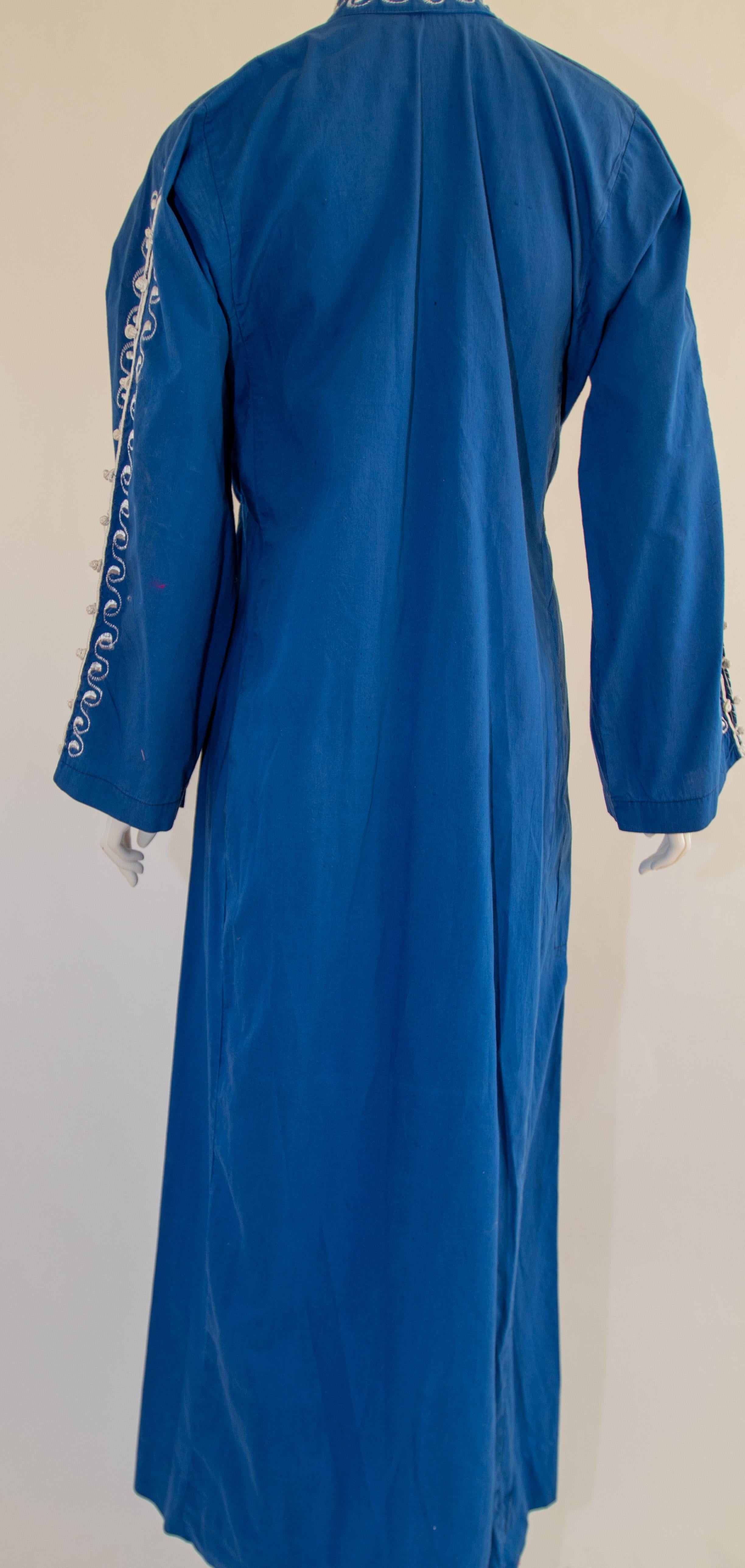 Moroccan Vintage Blue Caftan, 1970 Maxi Dress Kaftan For Sale 8