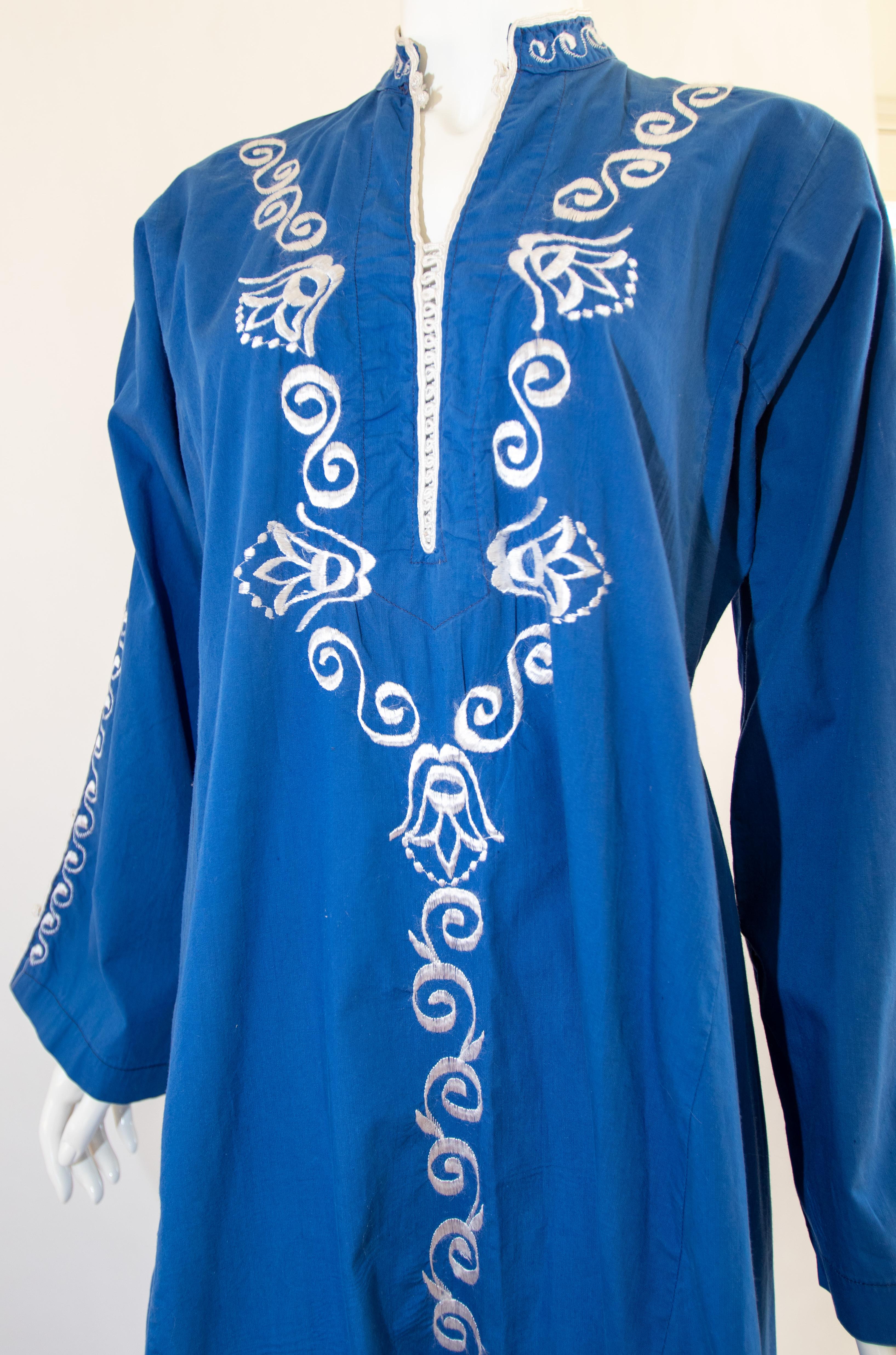 Moroccan Vintage Blue Caftan, 1970 Maxi Dress Kaftan For Sale 9