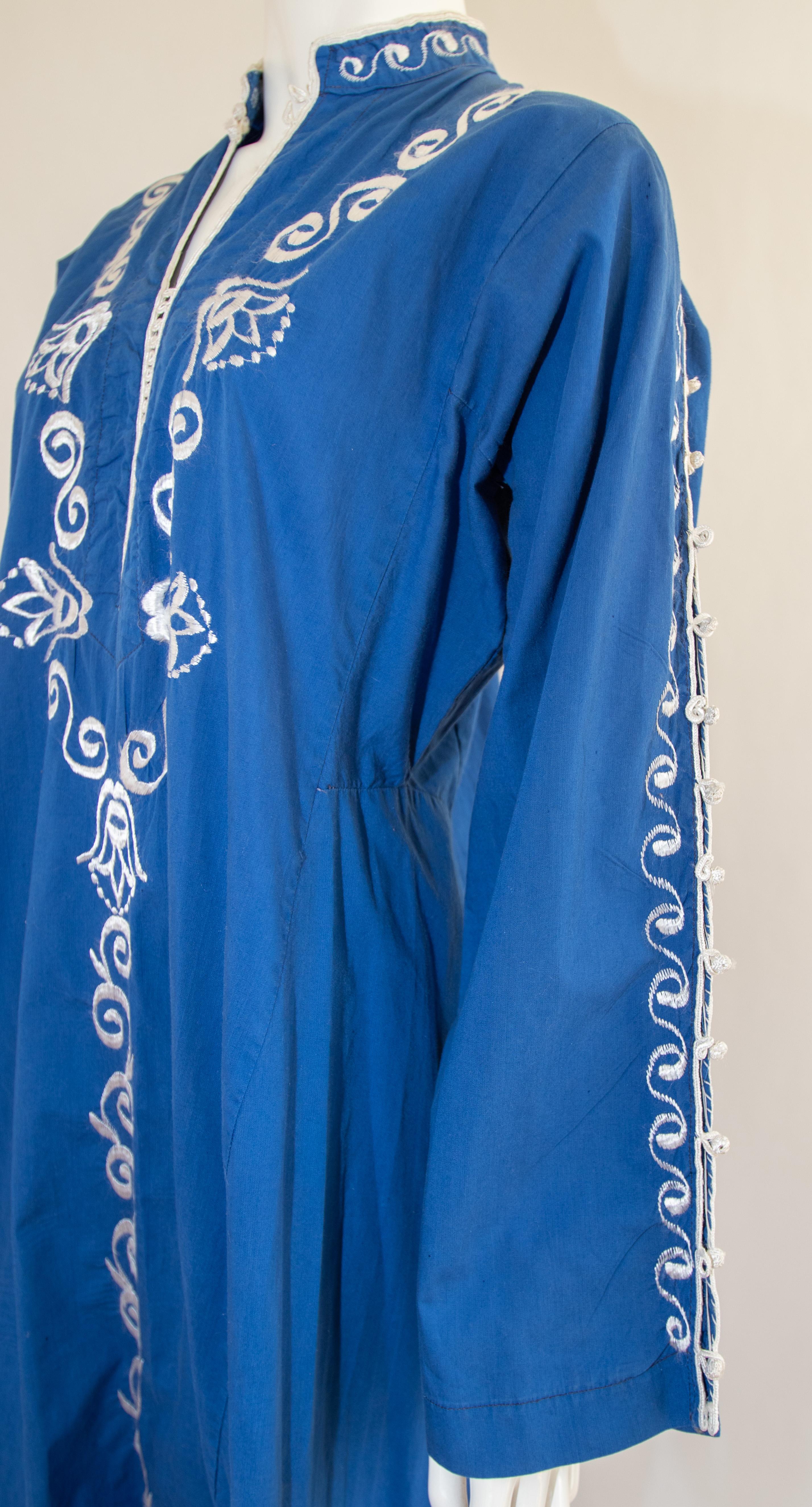 Moroccan Vintage Blue Caftan, 1970 Maxi Dress Kaftan For Sale 10
