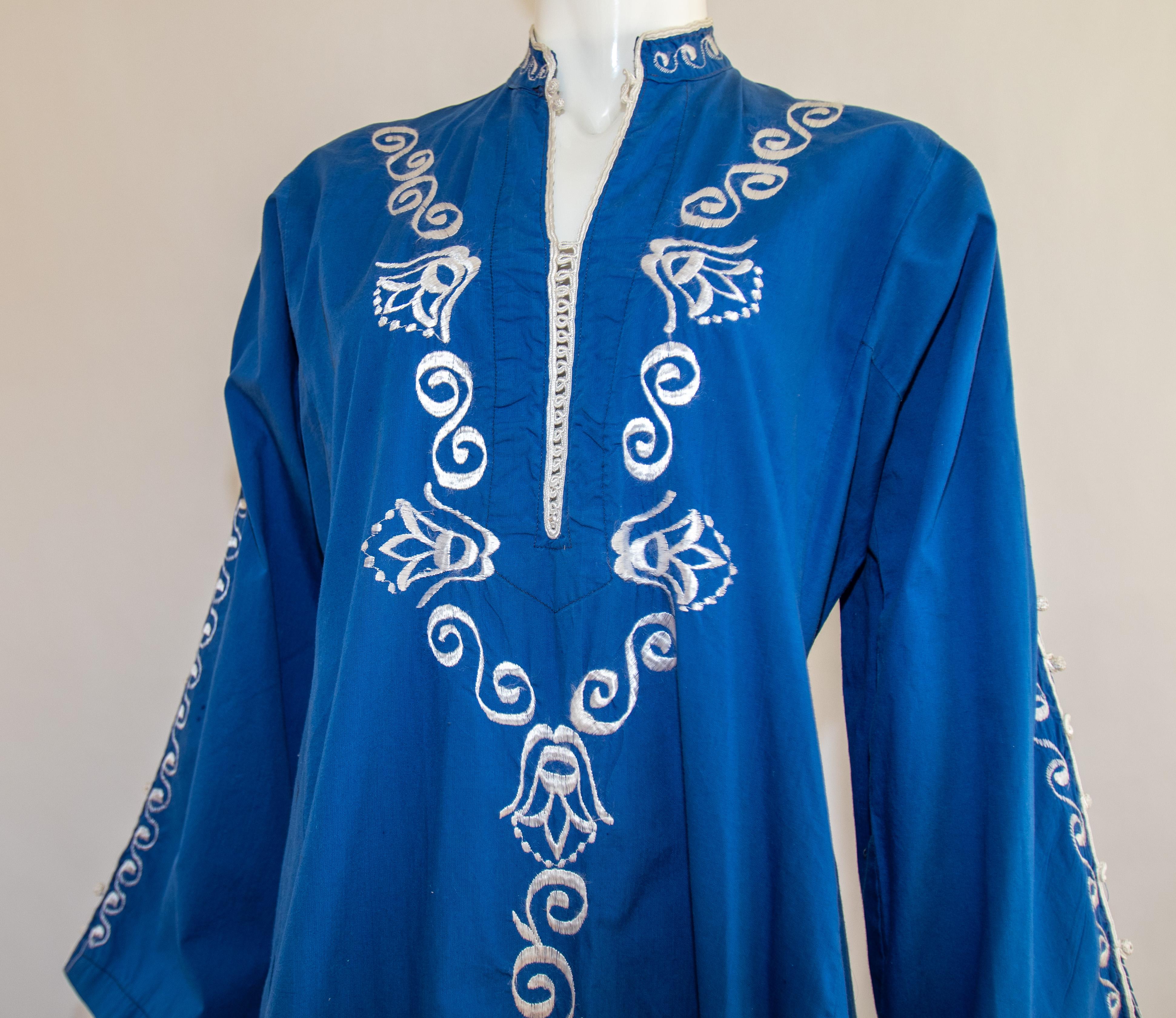 Moroccan Vintage Blue Caftan, 1970 Maxi Dress Kaftan For Sale 2