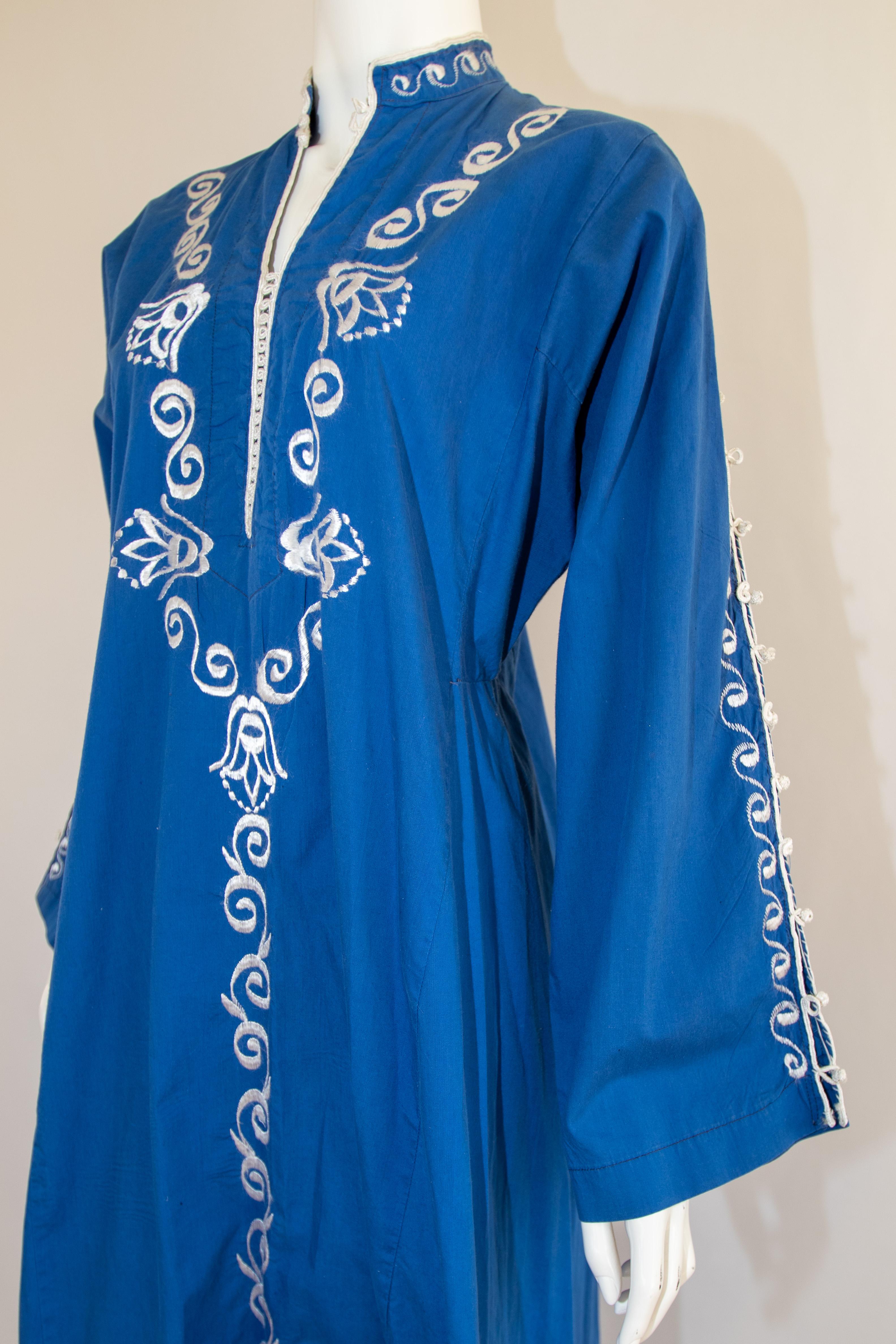 Moroccan Vintage Blue Caftan, 1970 Maxi Dress Kaftan For Sale 3