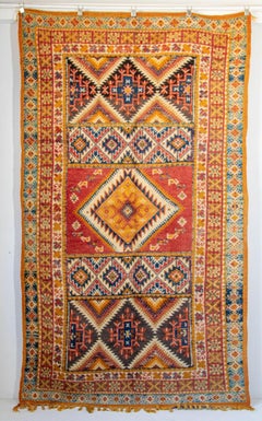 Vintage Moroccan Boujad Berber Rug, Hand-Knotted Wool, Folk Art, 1960s