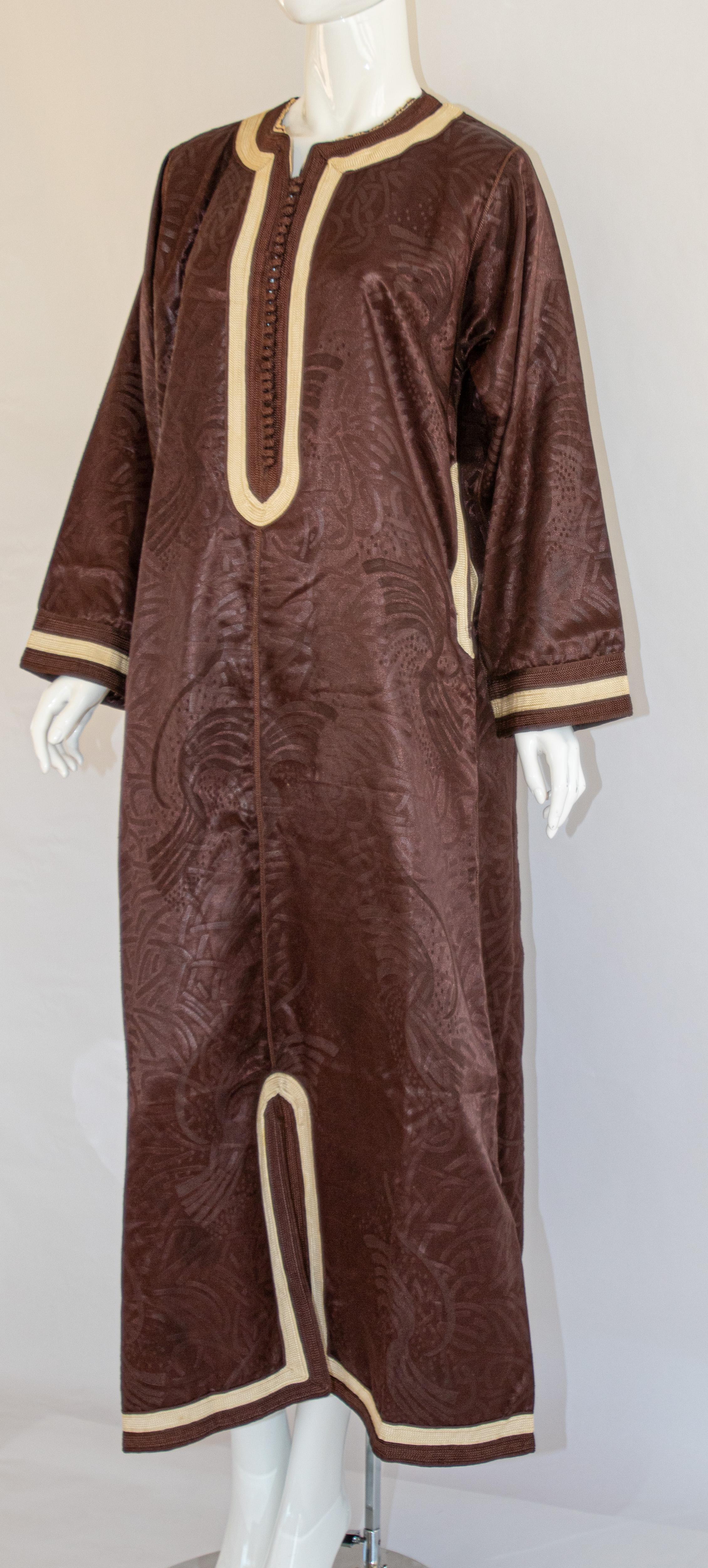 Women's or Men's Moroccan Vintage Brown Caftan, 1970 Maxi Dress Kaftan For Sale