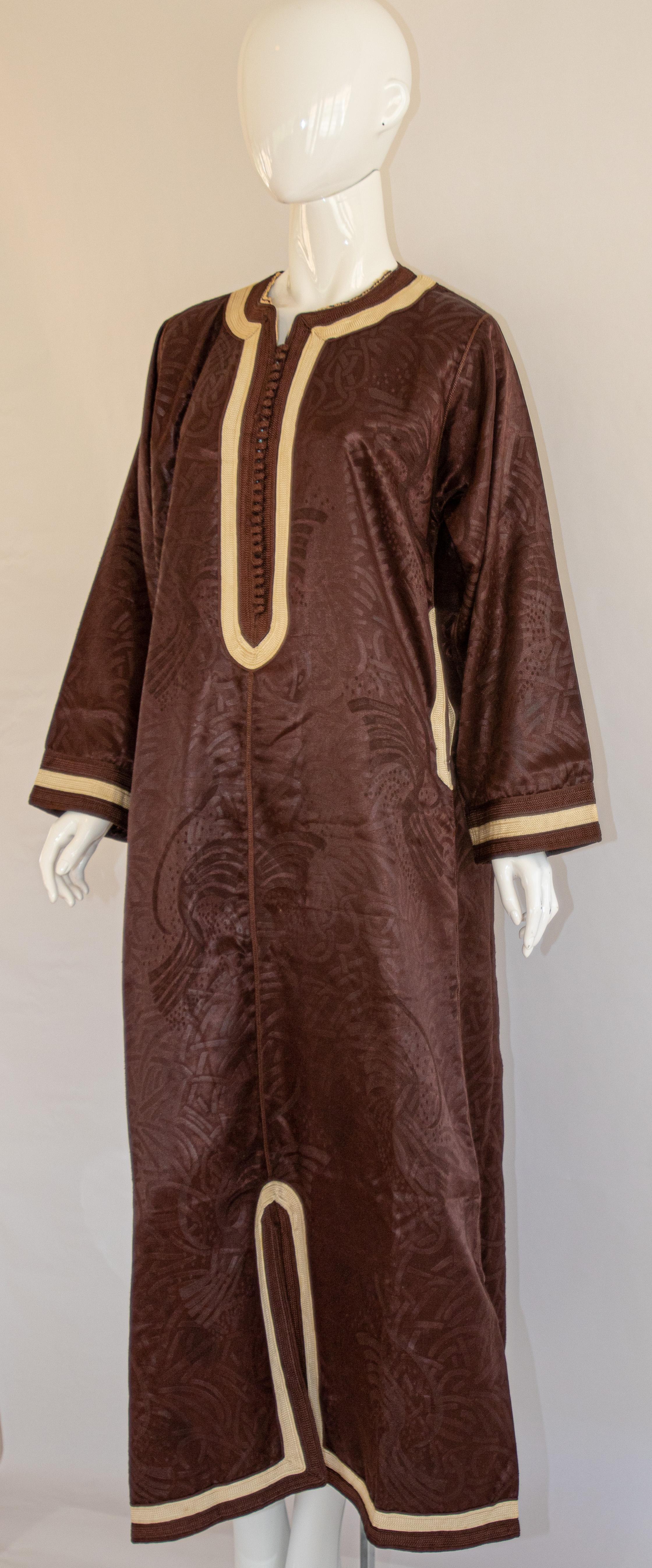 Caftan marocain vintage marron caftan, robe longue caftan, 1970 en vente 1