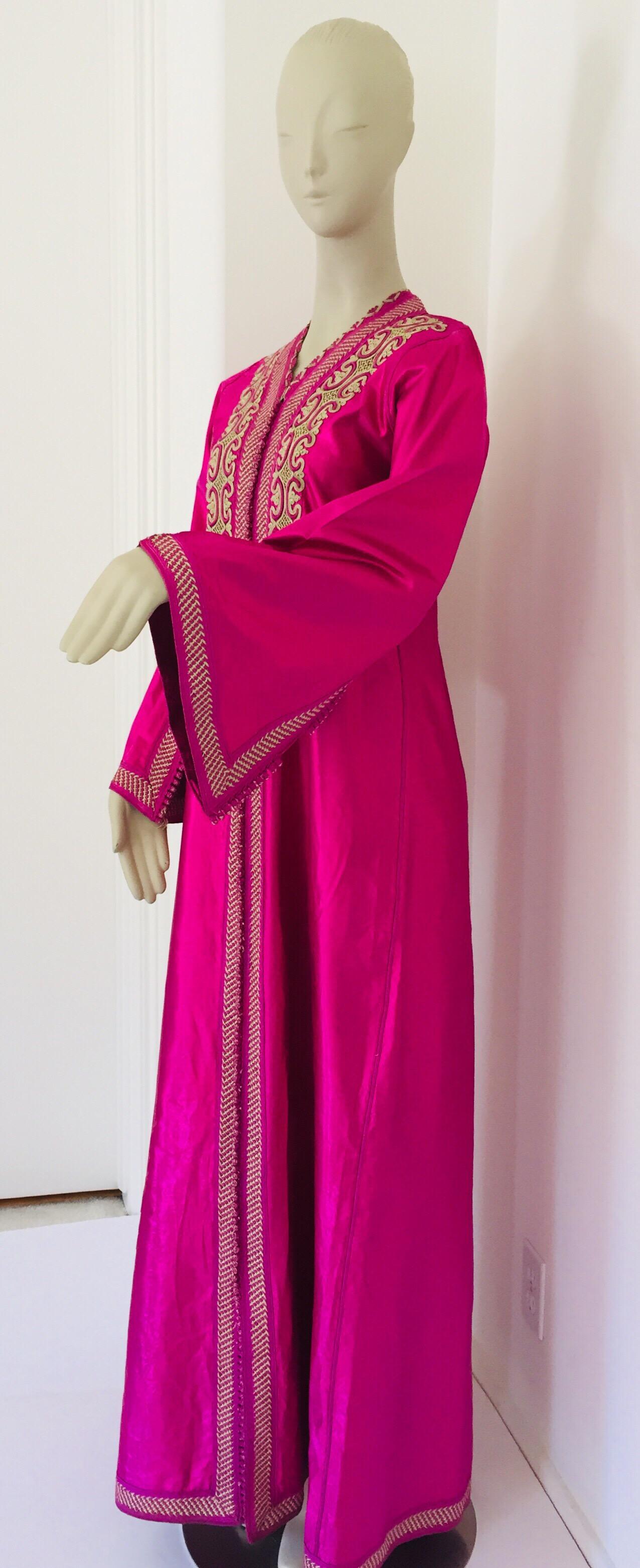 Moroccan Vintage Caftan 1970s Kaftan Maxi Dress Hot Pink Fuchsia 5