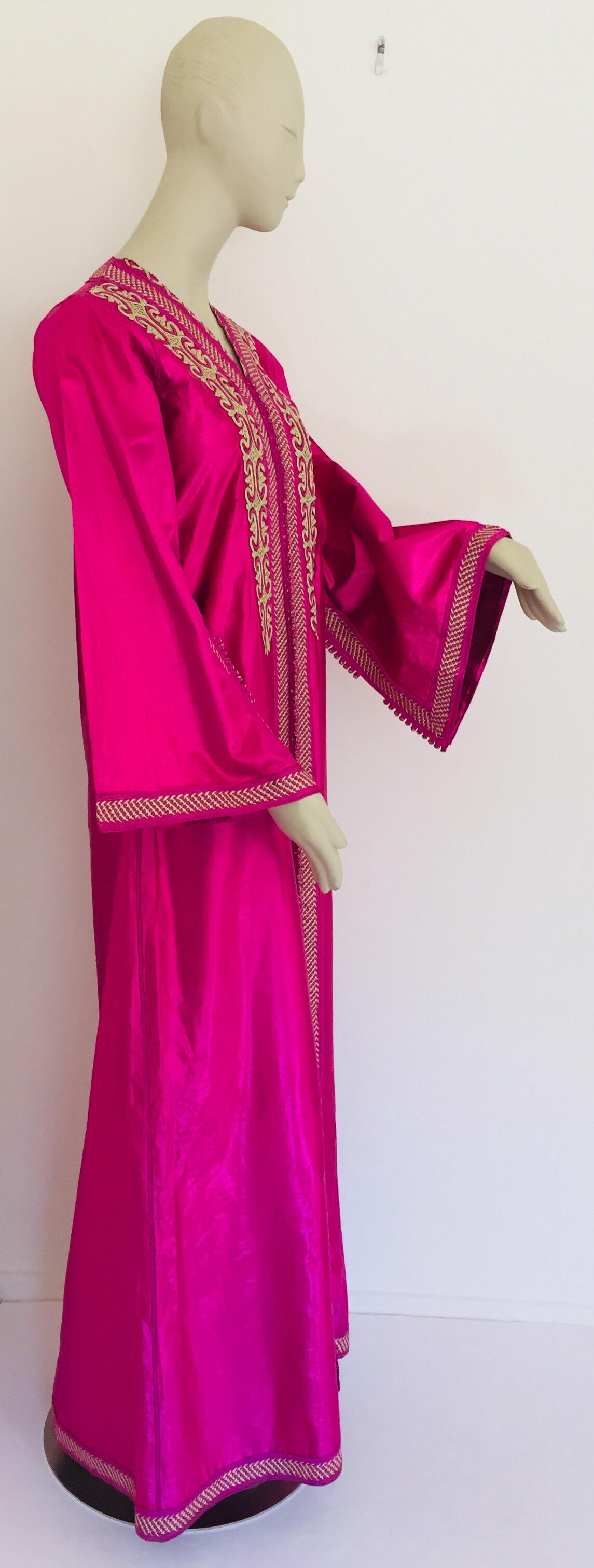 Moroccan Vintage Caftan 1970s Kaftan Maxi Dress Hot Pink Fuchsia 6