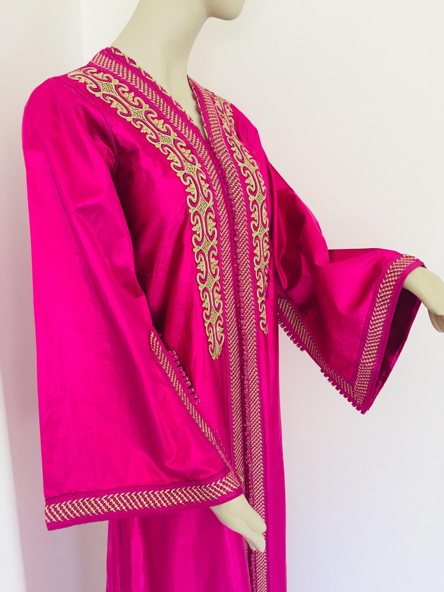 Moroccan Vintage Caftan 1970s Kaftan Maxi Dress Hot Pink Fuchsia 7