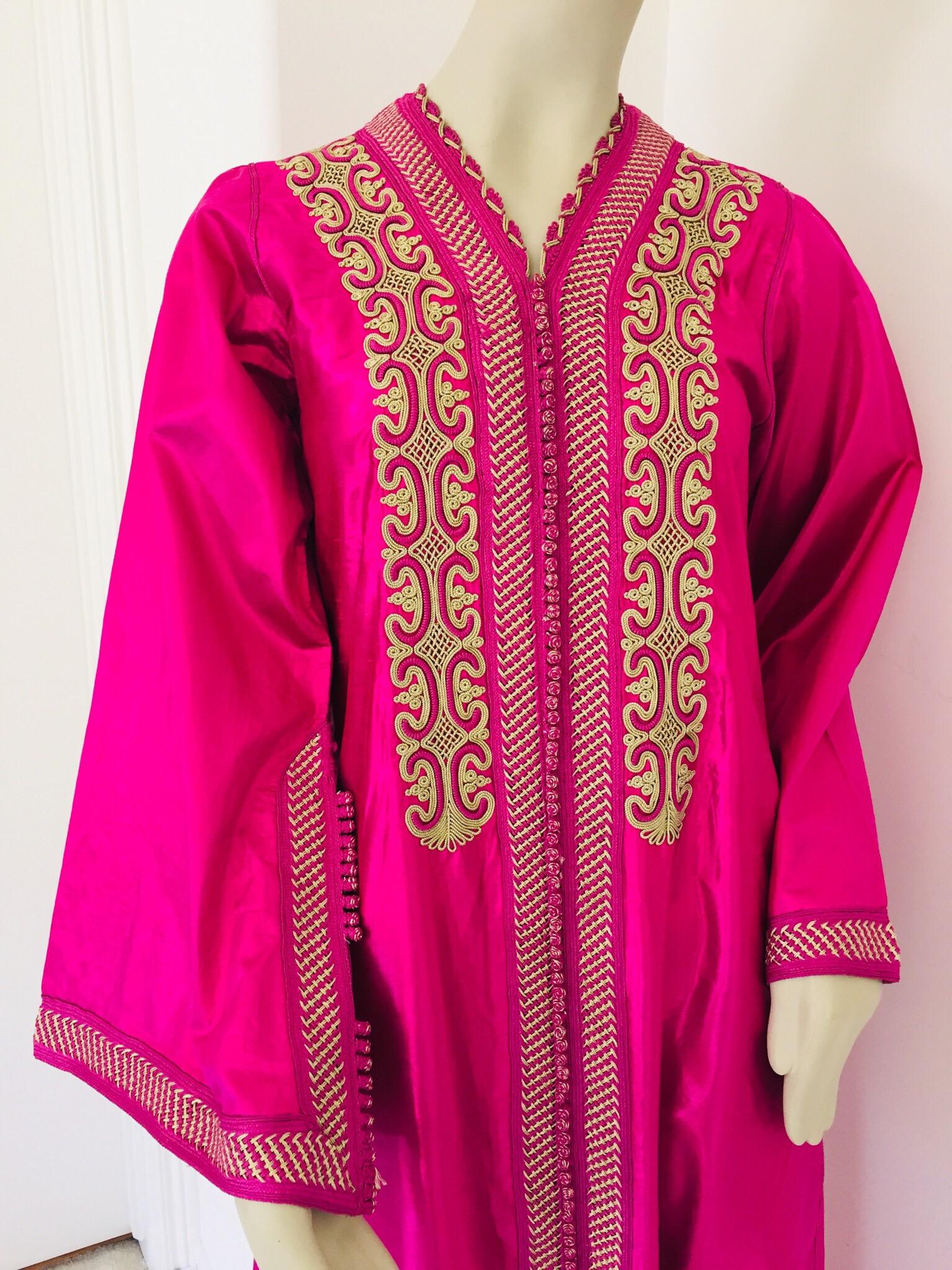 Moroccan Vintage Caftan 1970s Kaftan Maxi Dress Hot Pink Fuchsia 8