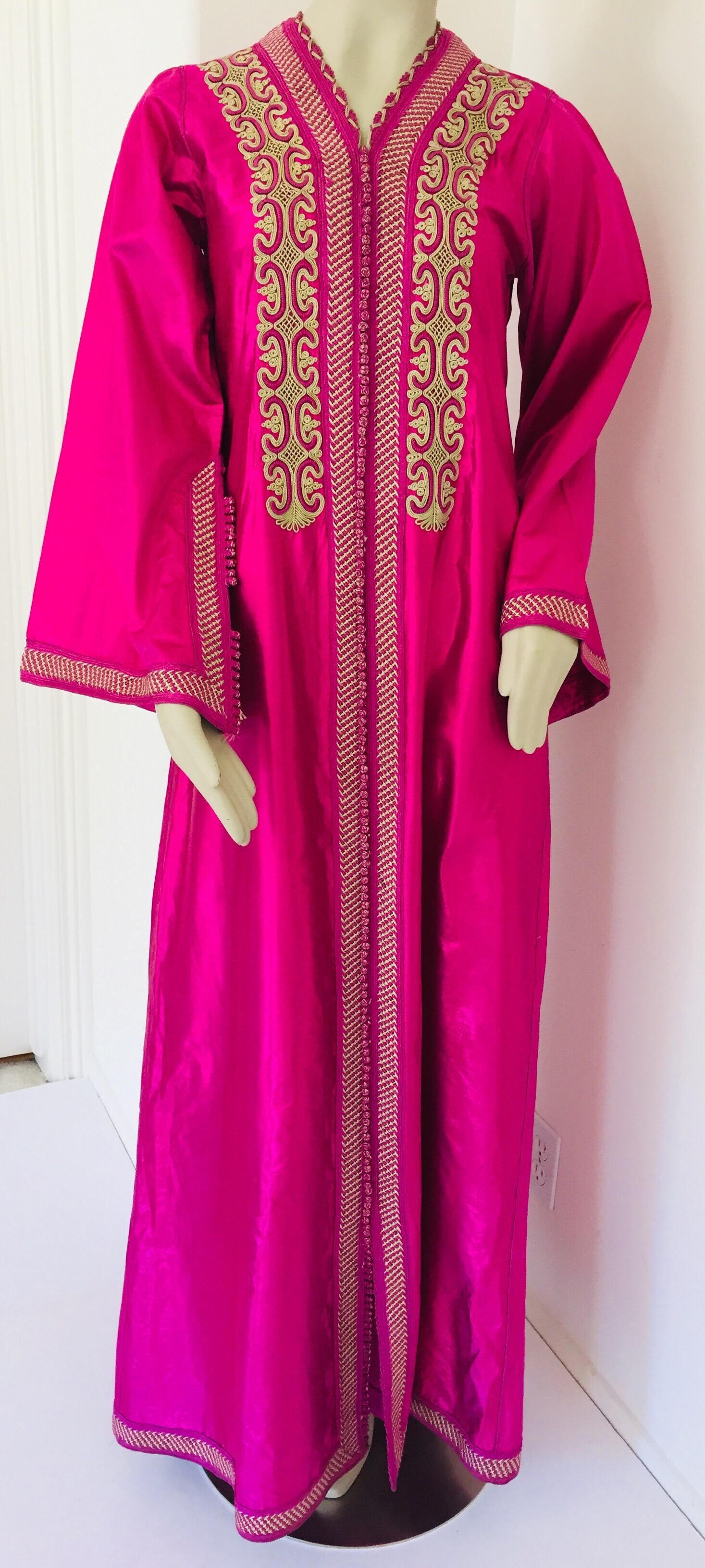 Moroccan Vintage Caftan 1970s Kaftan Maxi Dress Hot Pink Fuchsia 9
