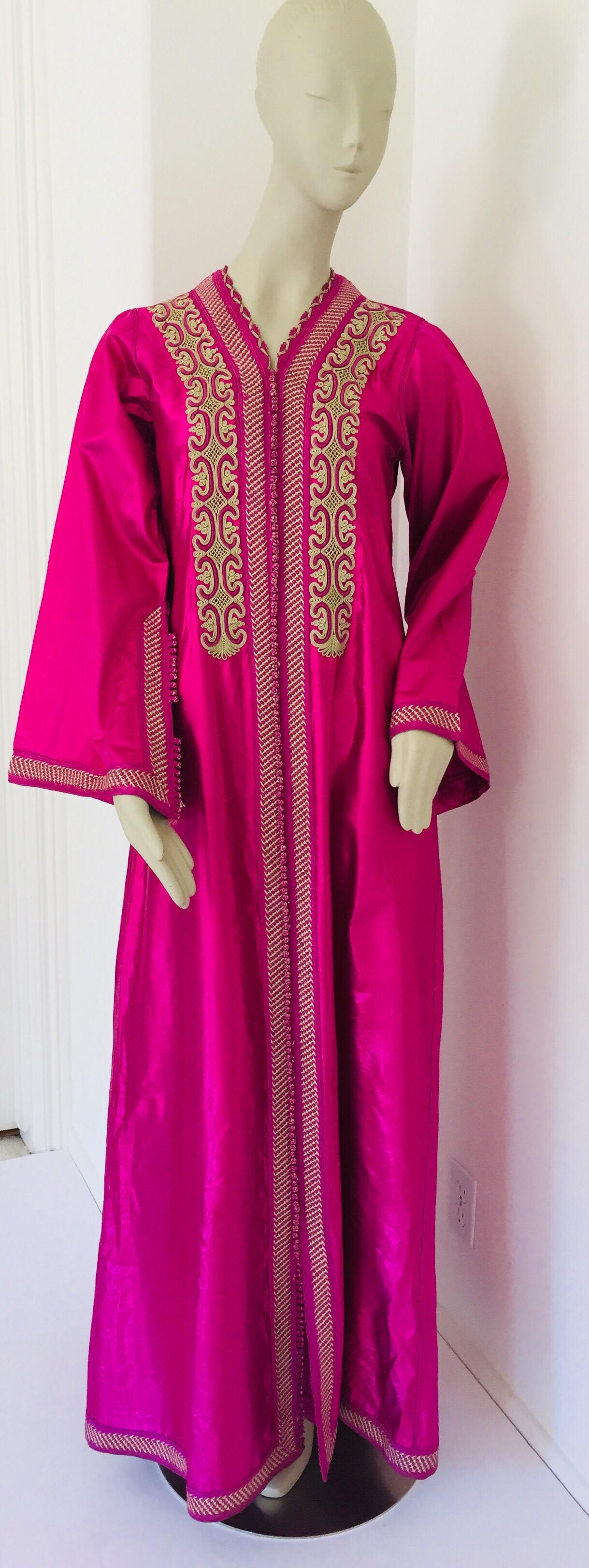 Moroccan Vintage Caftan 1970s Kaftan Maxi Dress Hot Pink Fuchsia 10