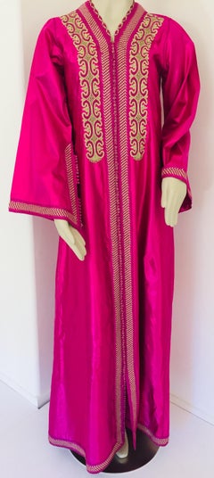 Moroccan Vintage Caftan 1970s Kaftan Maxi Dress Hot Pink Fuchsia