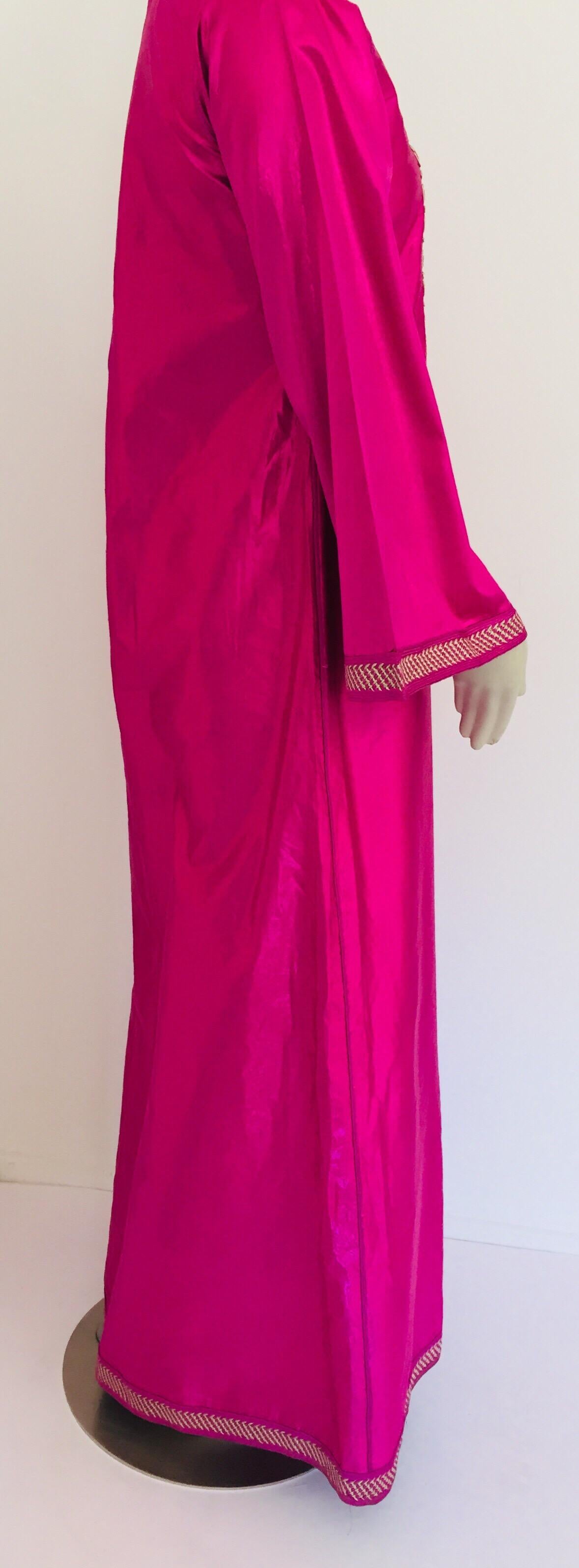 Moroccan Vintage Caftan 1970s Kaftan Maxi Dress Hot Pink Fuchsia 13