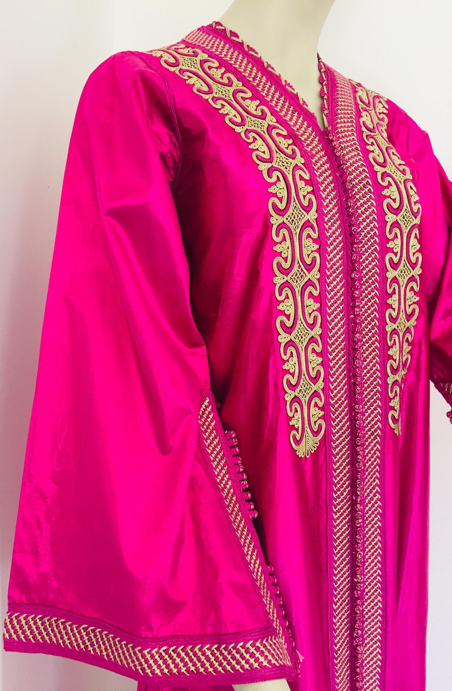 20th Century Moroccan Vintage Caftan 1970s Kaftan Maxi Dress Hot Pink Fuchsia