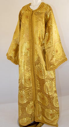 Moroccan Vintage Caftan Gown in Gold Brocade Maxi Dress Kaftan Size L to XL