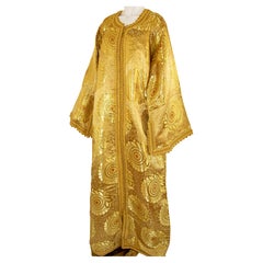 Moroccan Vintage Caftan Gown in Gold Brocade Maxi Dress Kaftan Size L to XL