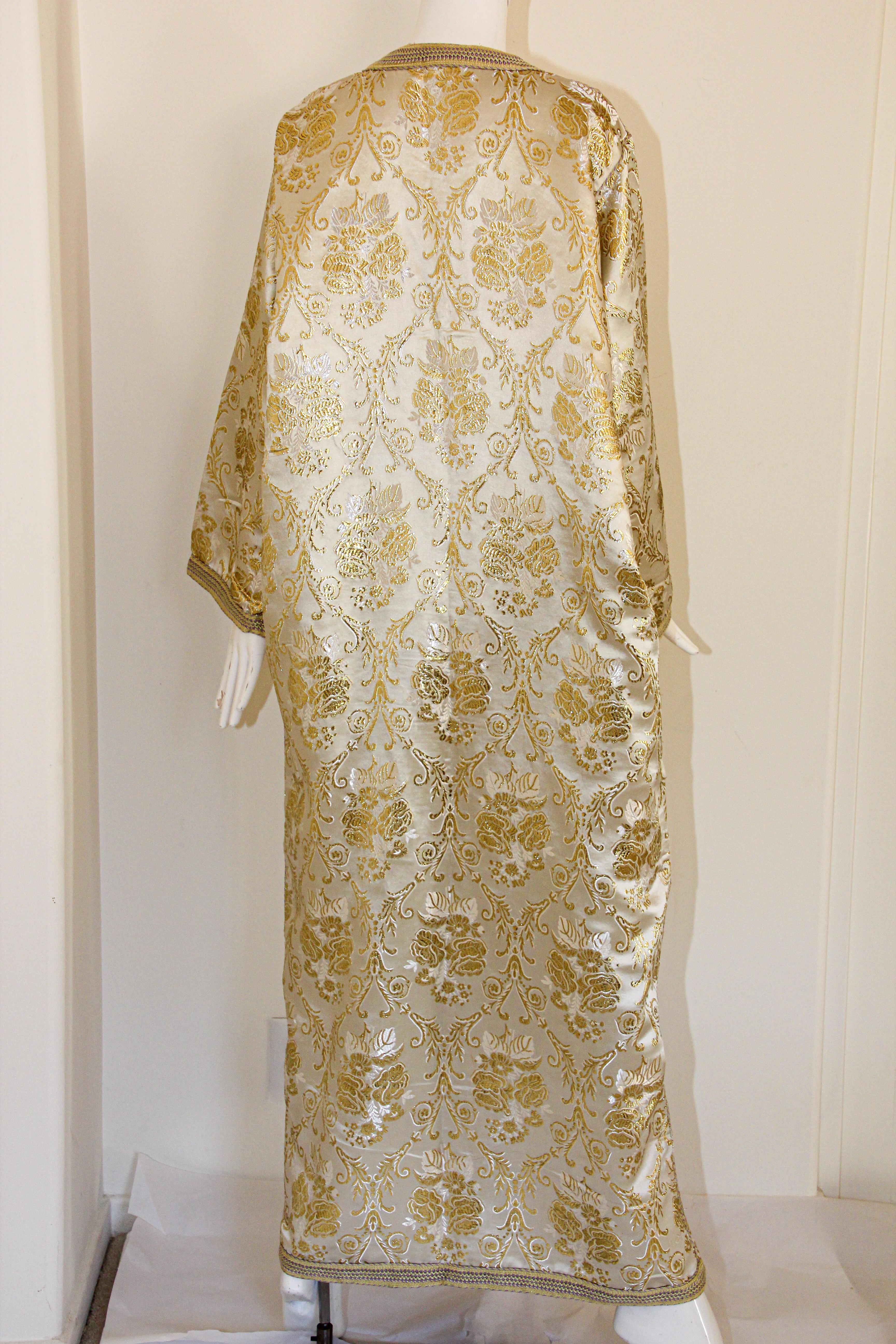 Moroccan Vintage Caftan in Gold Metallic Brocade, Maxi Gown Dress Kaftan For Sale 10