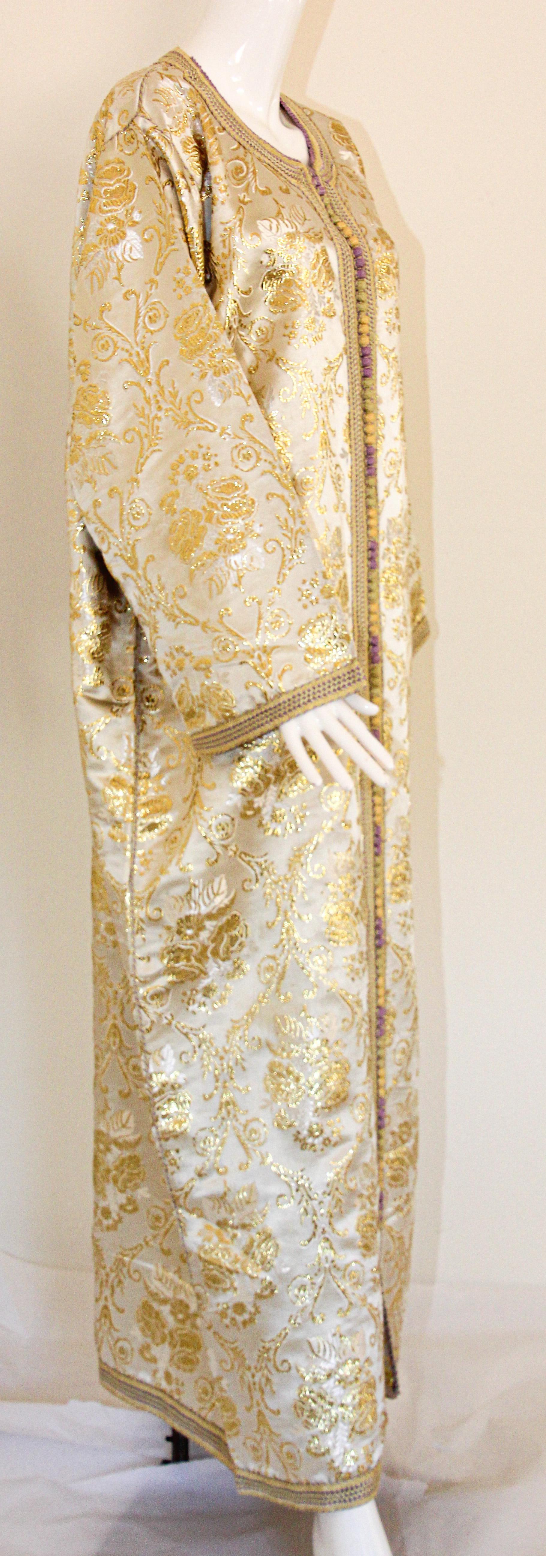 Moroccan Vintage Caftan in Gold Metallic Brocade, Maxi Gown Dress Kaftan For Sale 2