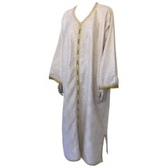 Moroccan Vintage Caftan in White and Gold Lace 1970s Kaftan Maxi Dress Large
