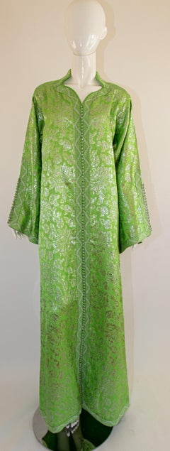 Moroccan Vintage Caftan Lime Green and Silver Metallic Brocade