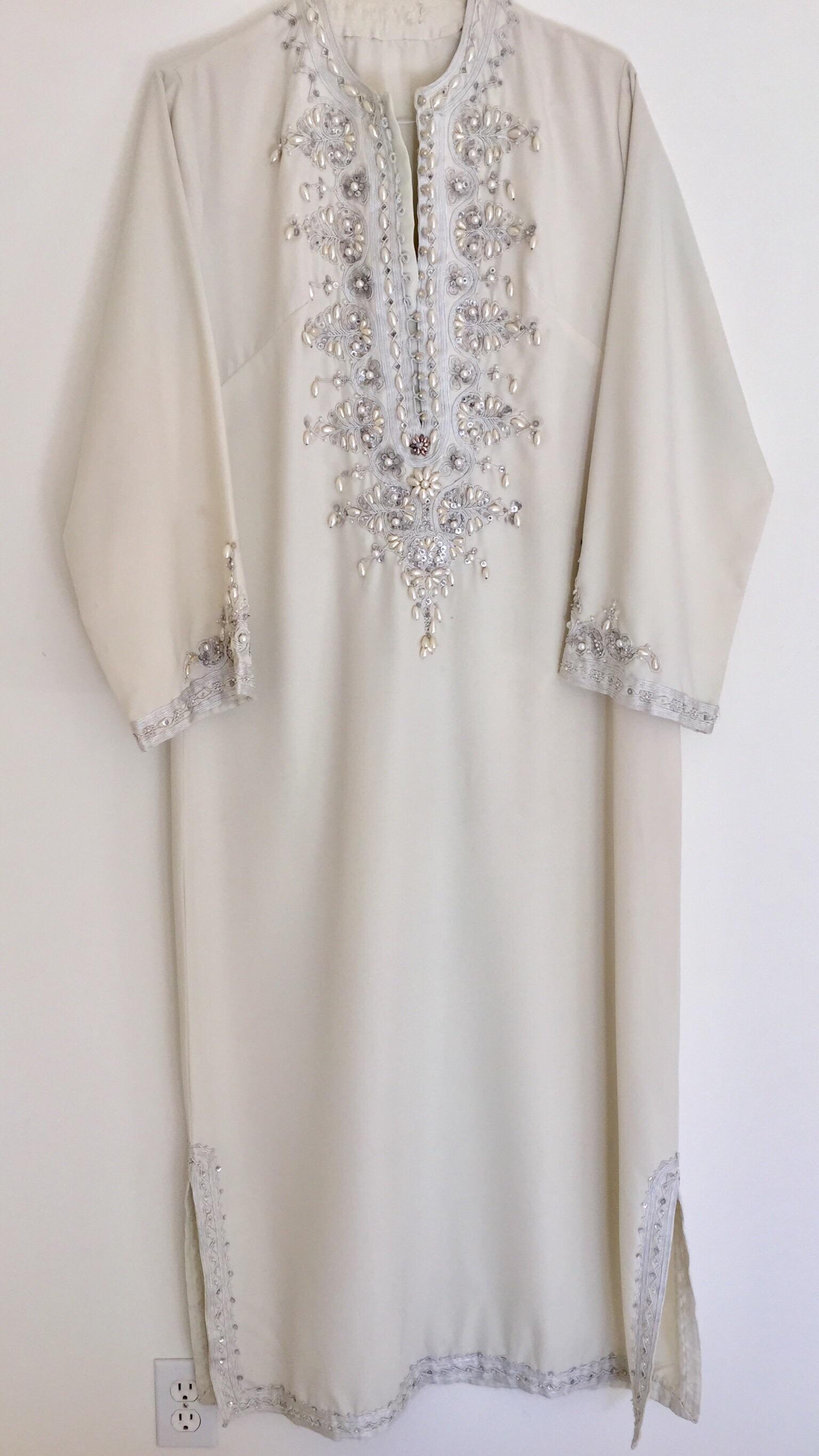 Moroccan Vintage Caftan White 1970s Kaftan Maxi Dress 8