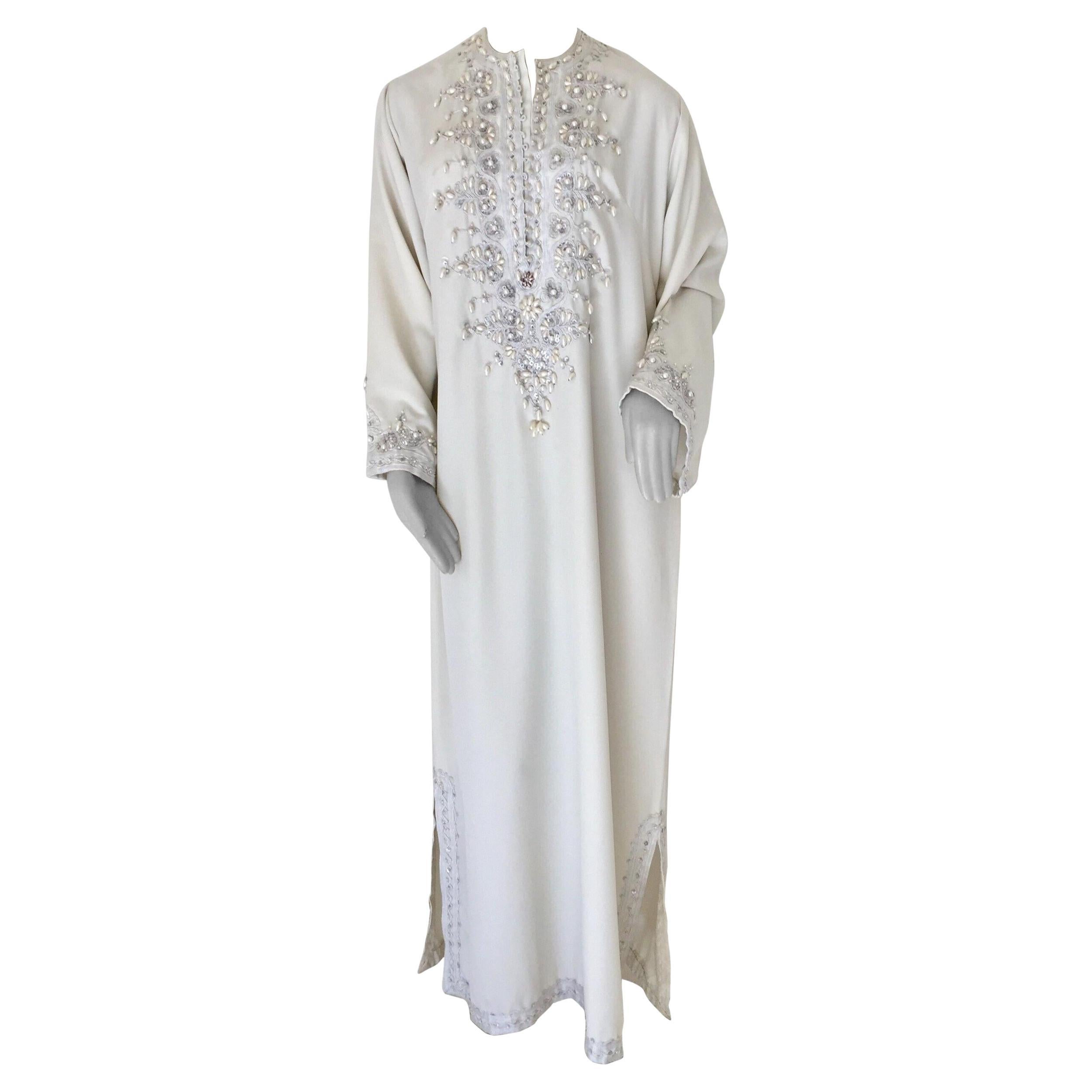 Moroccan Vintage Caftan White 1970s Kaftan Maxi Dress