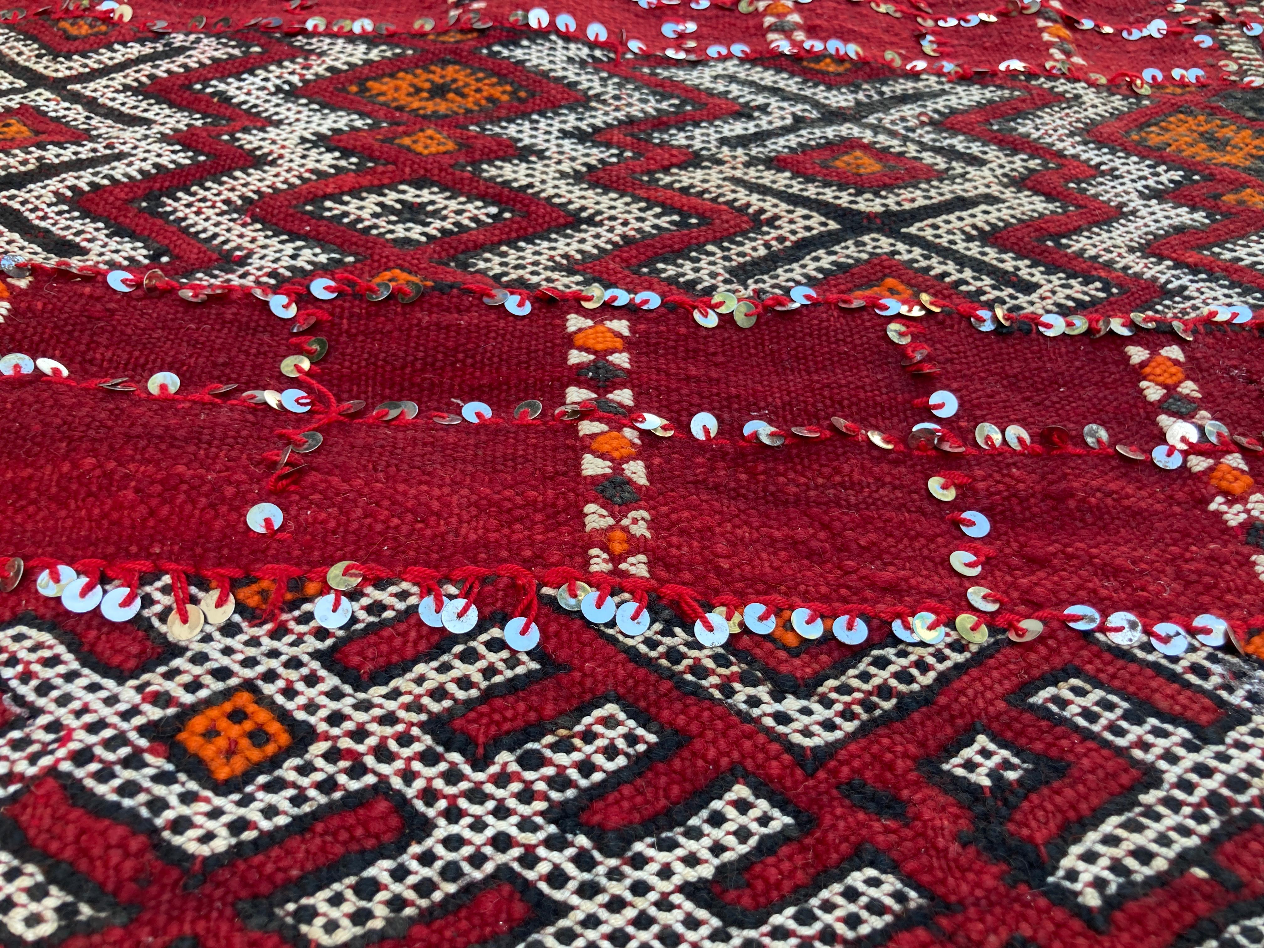 Moroccan Vintage Ethnic Textile with Sequins North Africa, Handira 3