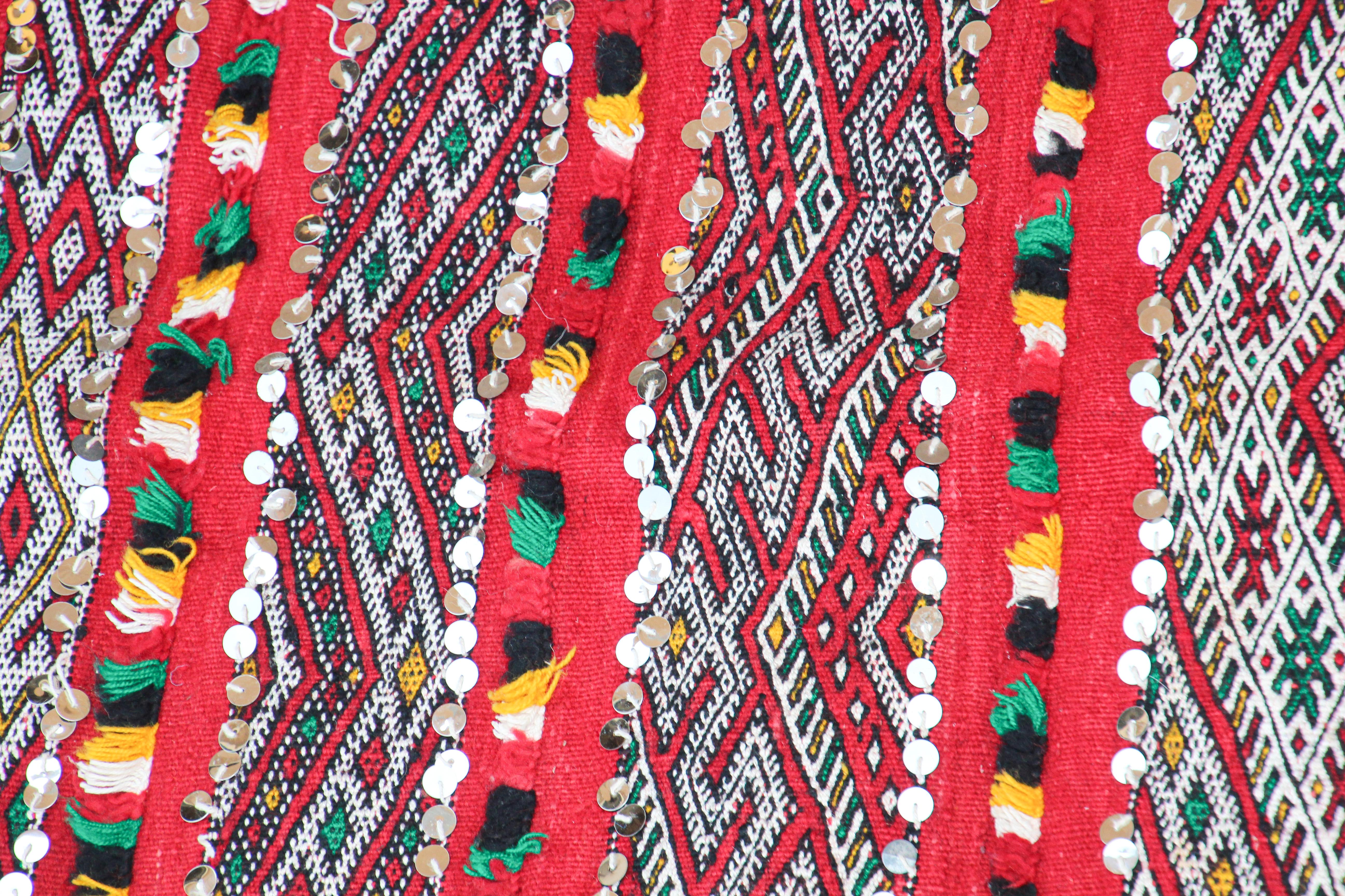 1960s Moroccan Vintage Berber Textile with Sequins North Africa, Handira For Sale 5