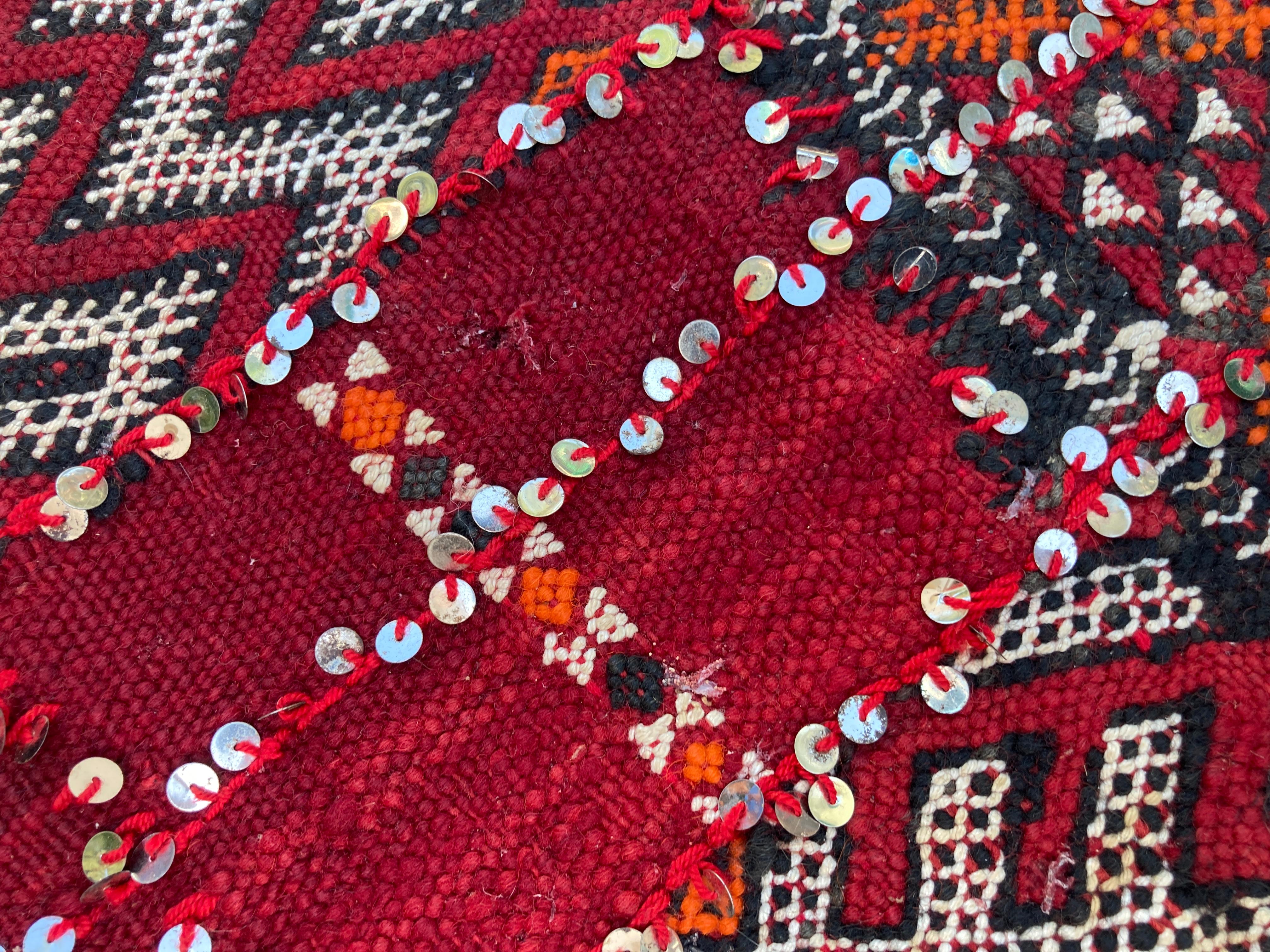 Moroccan Vintage Ethnic Textile with Sequins North Africa, Handira 4
