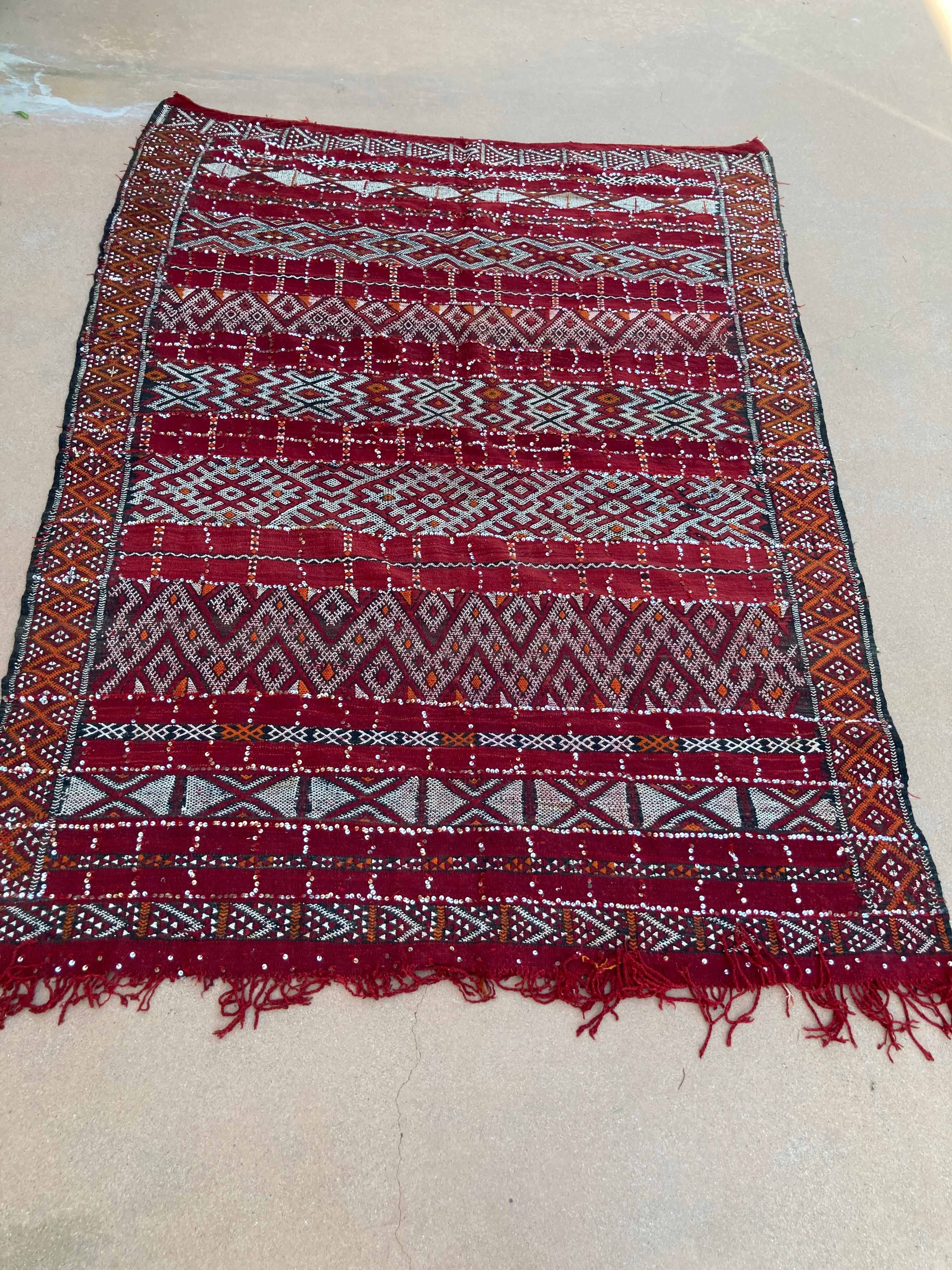 Moroccan Vintage Ethnic Textile with Sequins North Africa, Handira 6