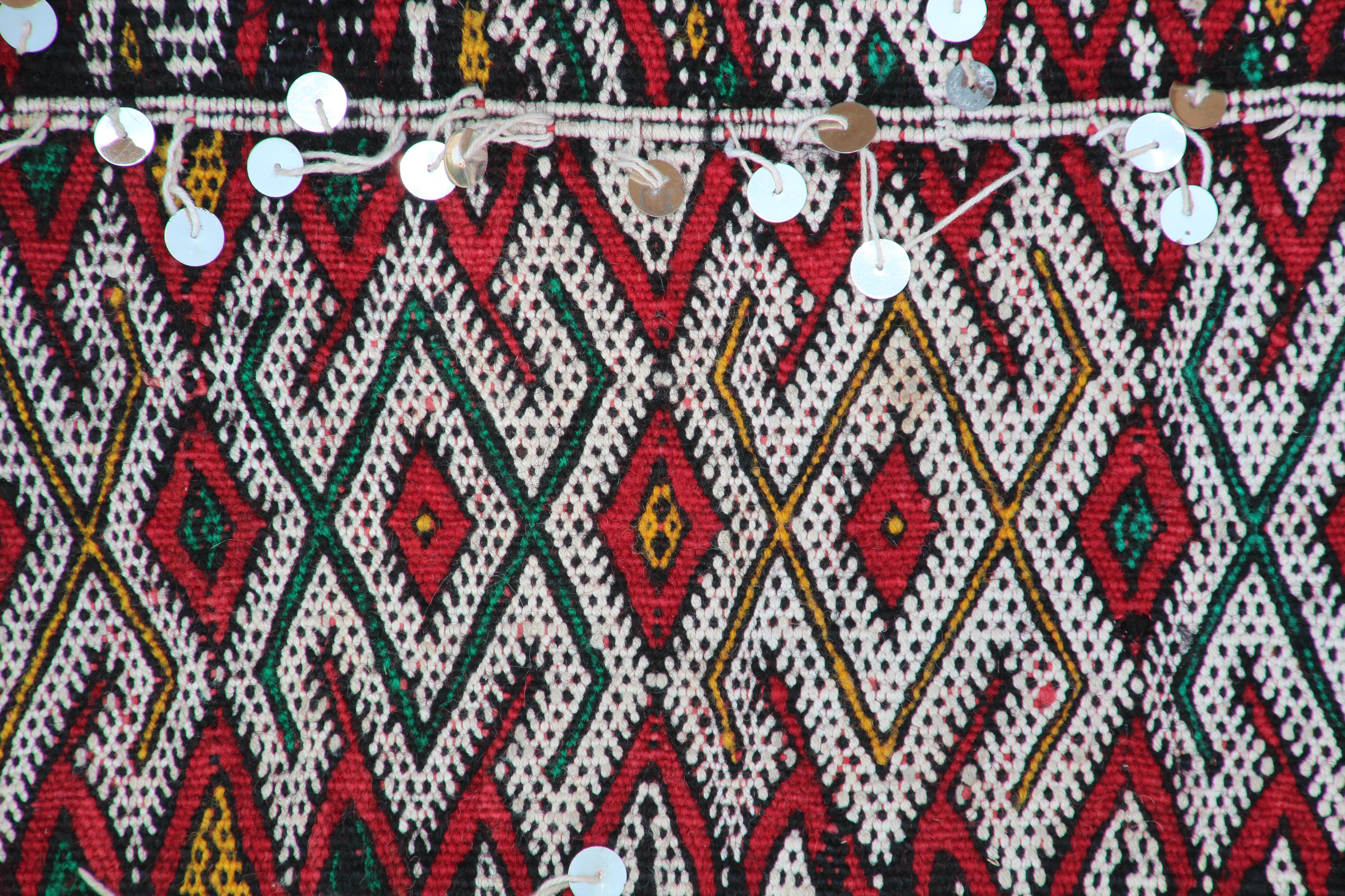 1960s Moroccan Vintage Berber Textile with Sequins North Africa, Handira For Sale 8