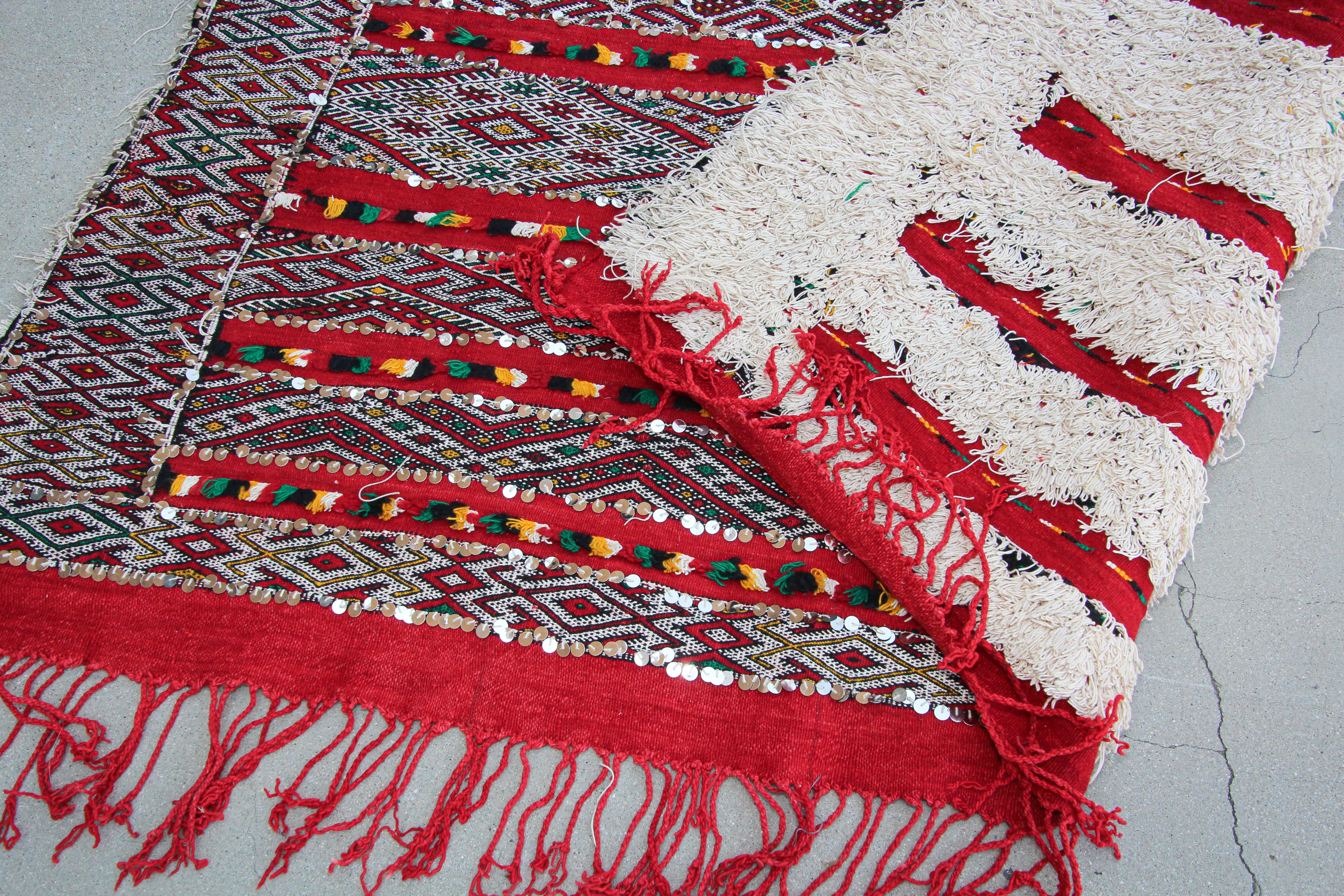 1960s Moroccan Vintage Berber Textile with Sequins North Africa, Handira For Sale 3