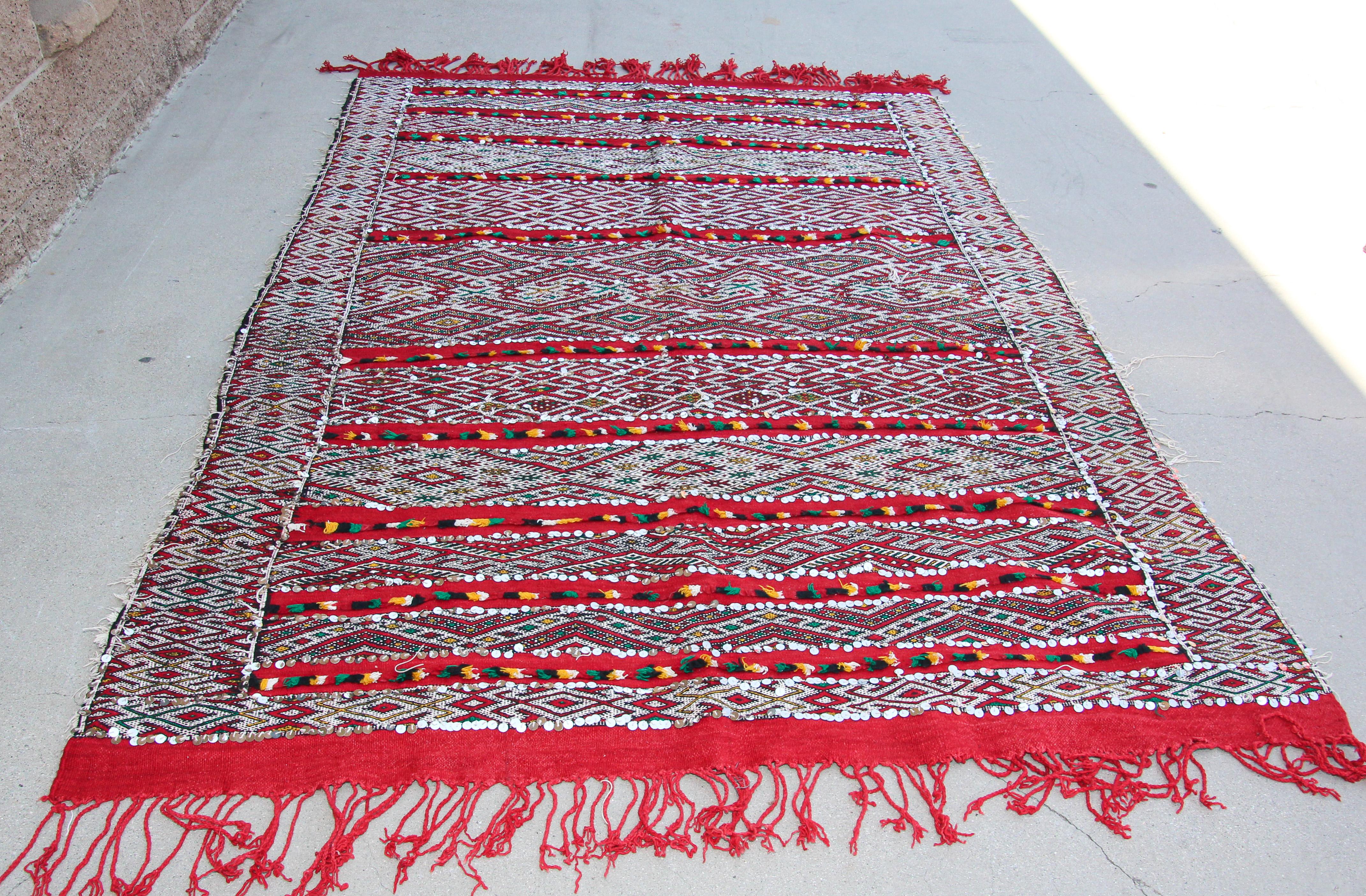 1960s Moroccan Vintage Berber Textile with Sequins North Africa, Handira For Sale 9