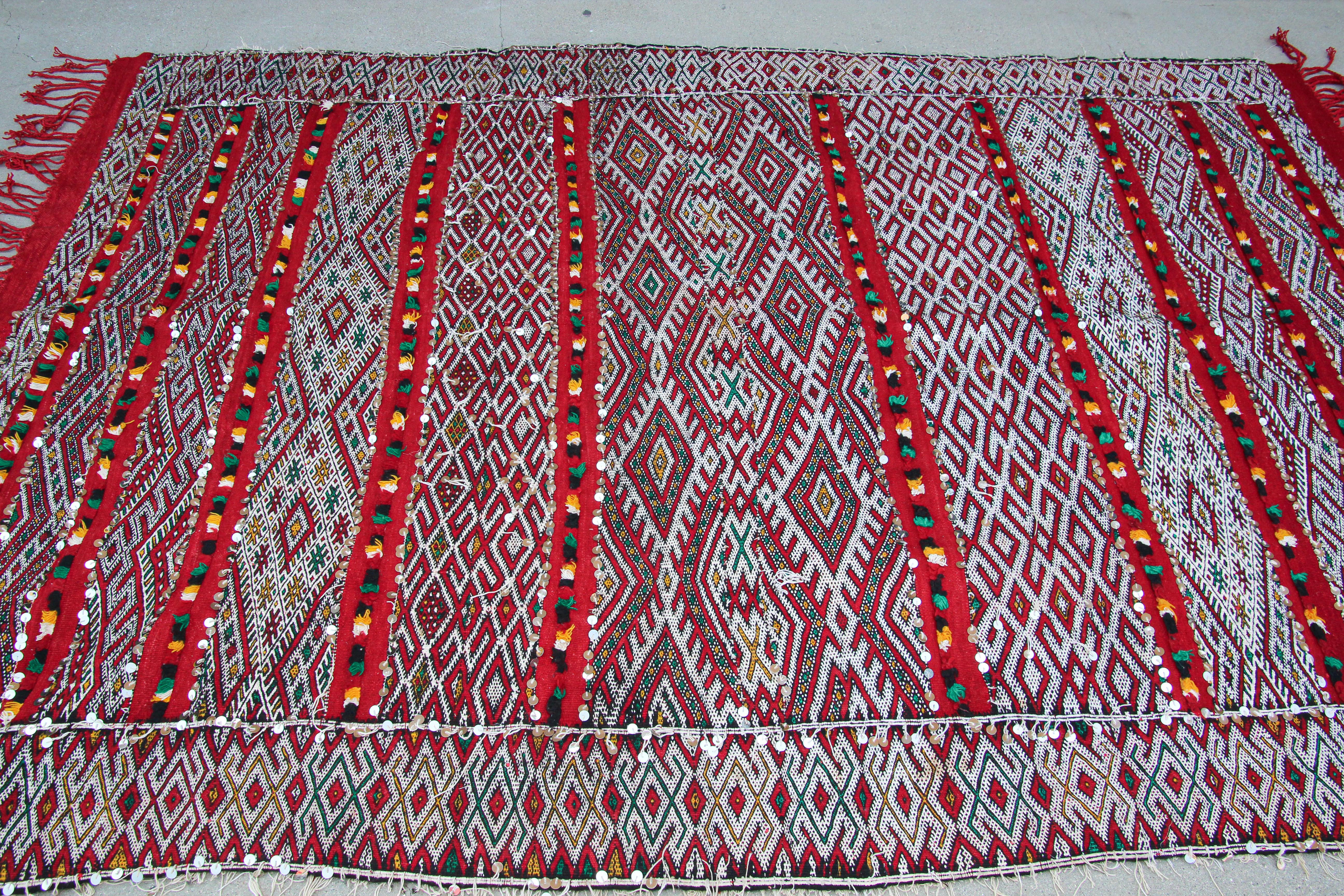 1960s Moroccan Vintage Berber Textile with Sequins North Africa, Handira For Sale 10
