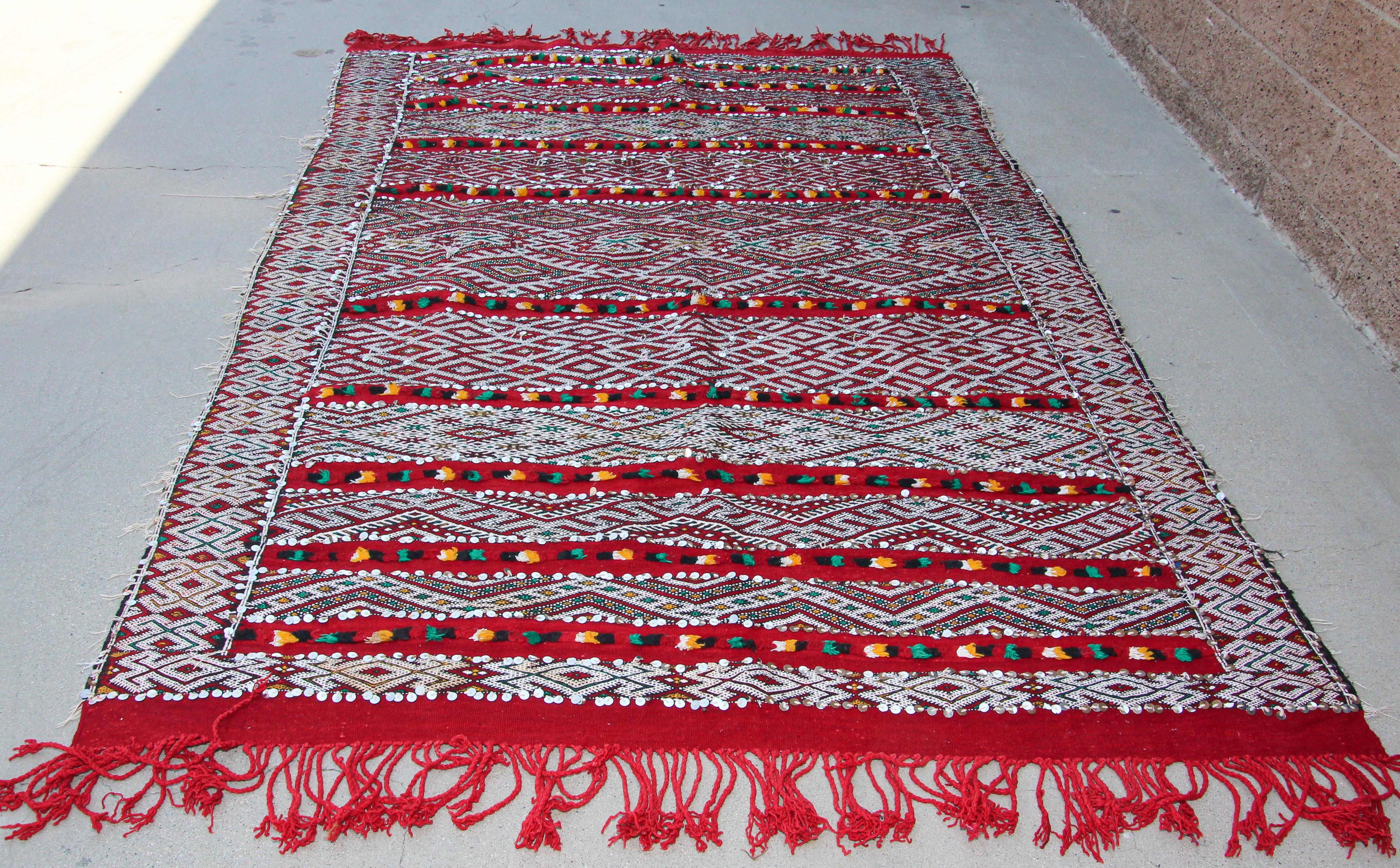1960s Moroccan Vintage Berber Textile with Sequins North Africa, Handira For Sale 11