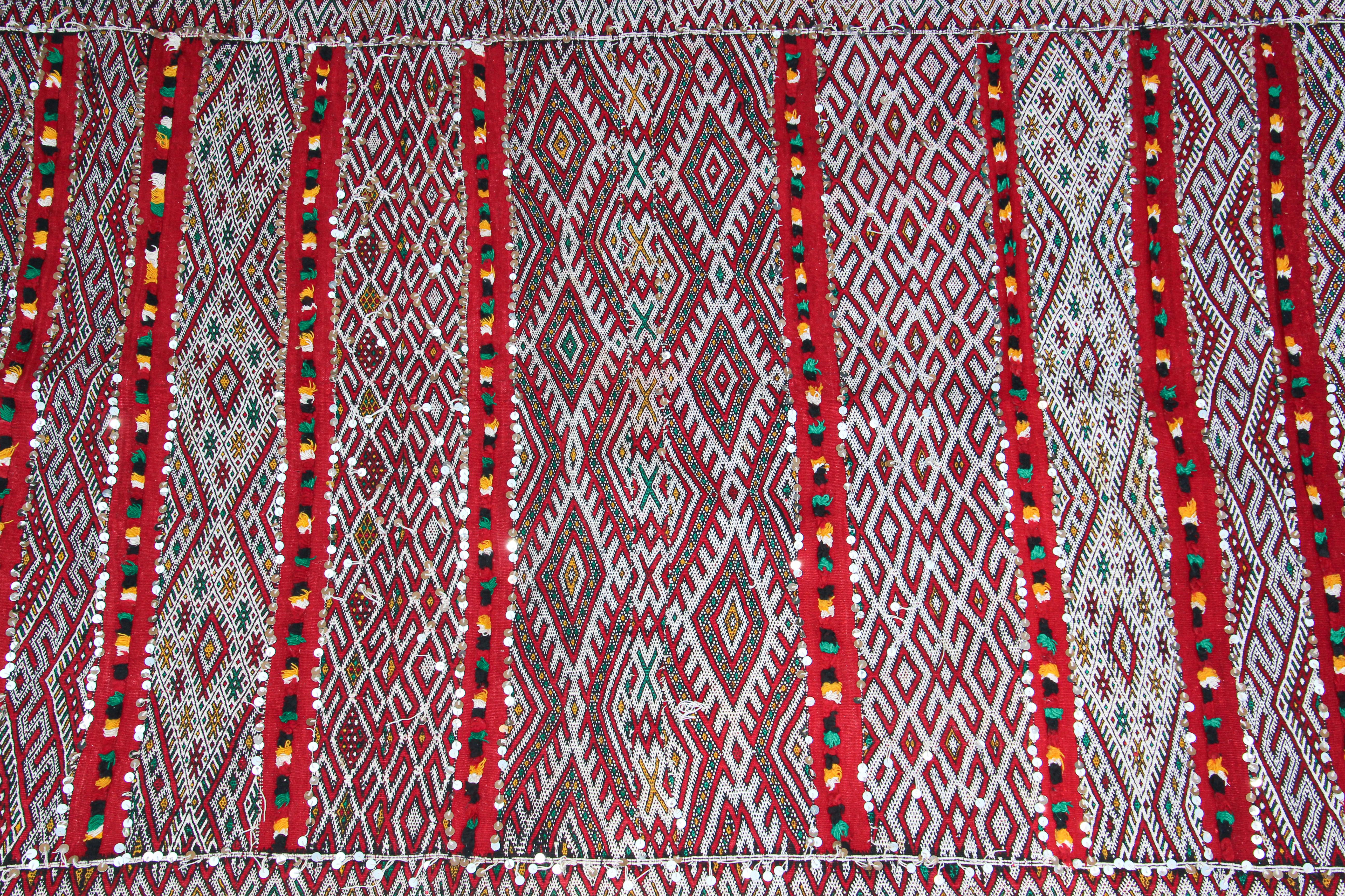 Folk Art 1960s Moroccan Vintage Berber Textile with Sequins North Africa, Handira For Sale